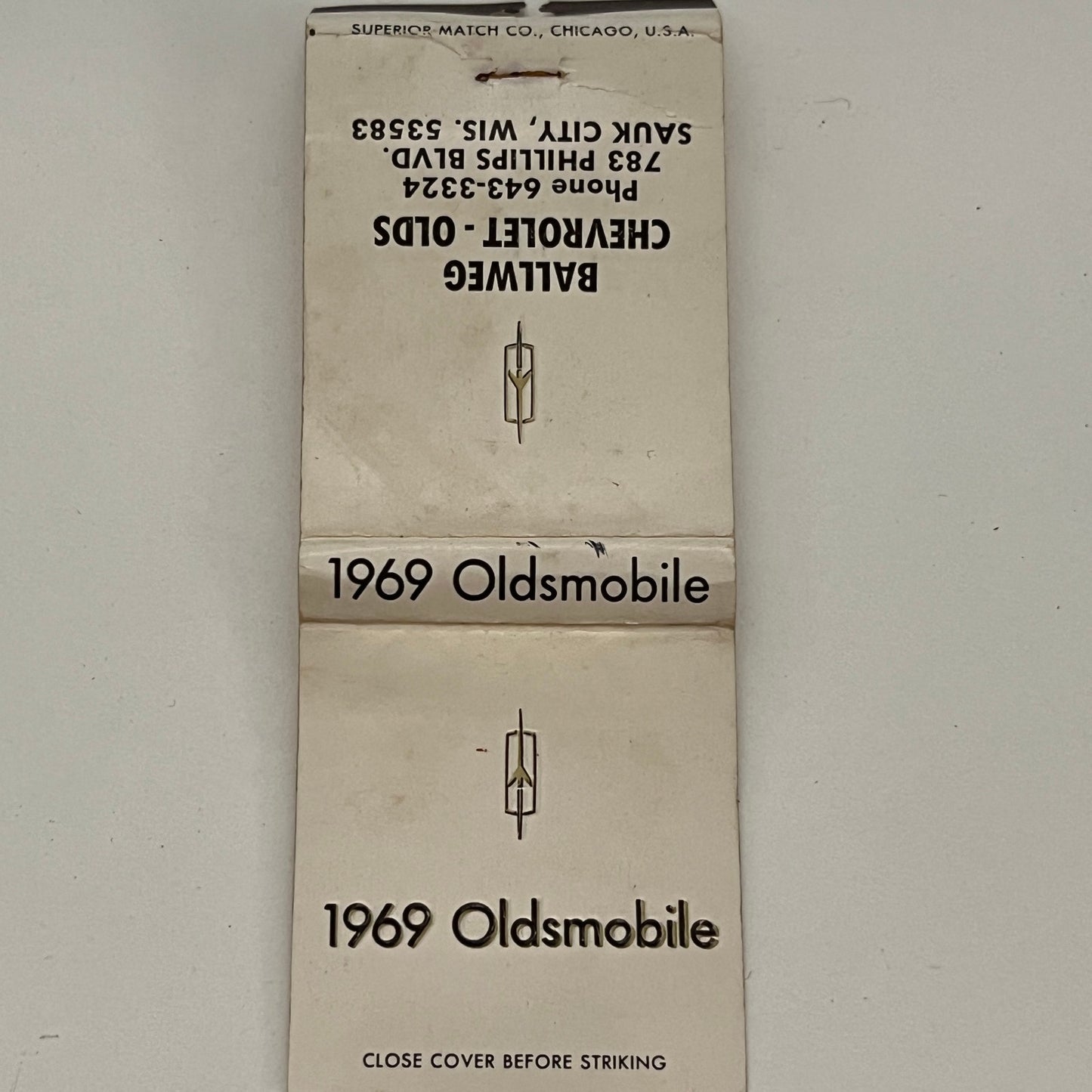 Ballweg Chevrolet Oldsmobile Sauk City WI Vintage Matchbook TB6-MB2-14
