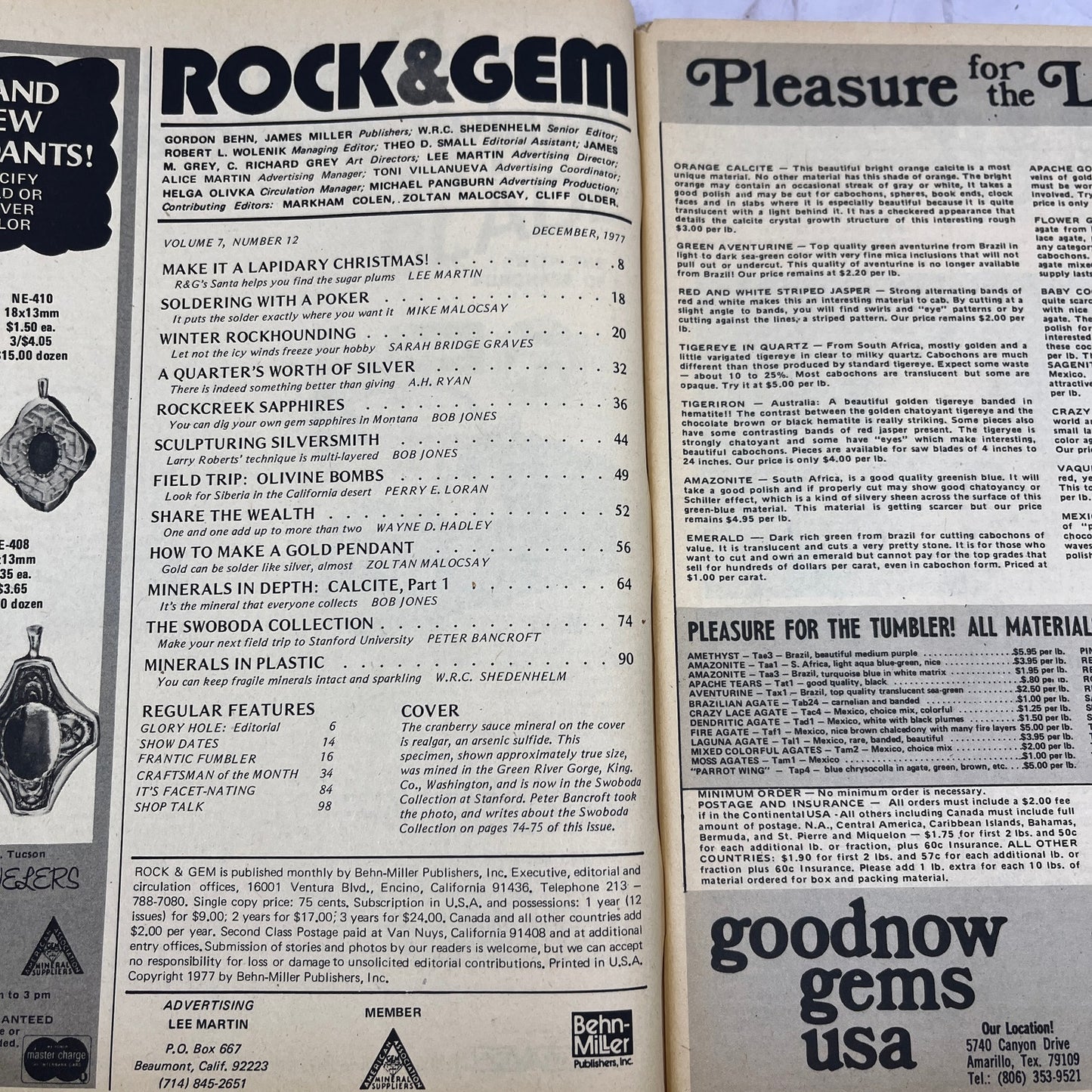 Silversmithing Soldering Gold Calcite - Rock & Gem Magazine - Dec 1977 M24