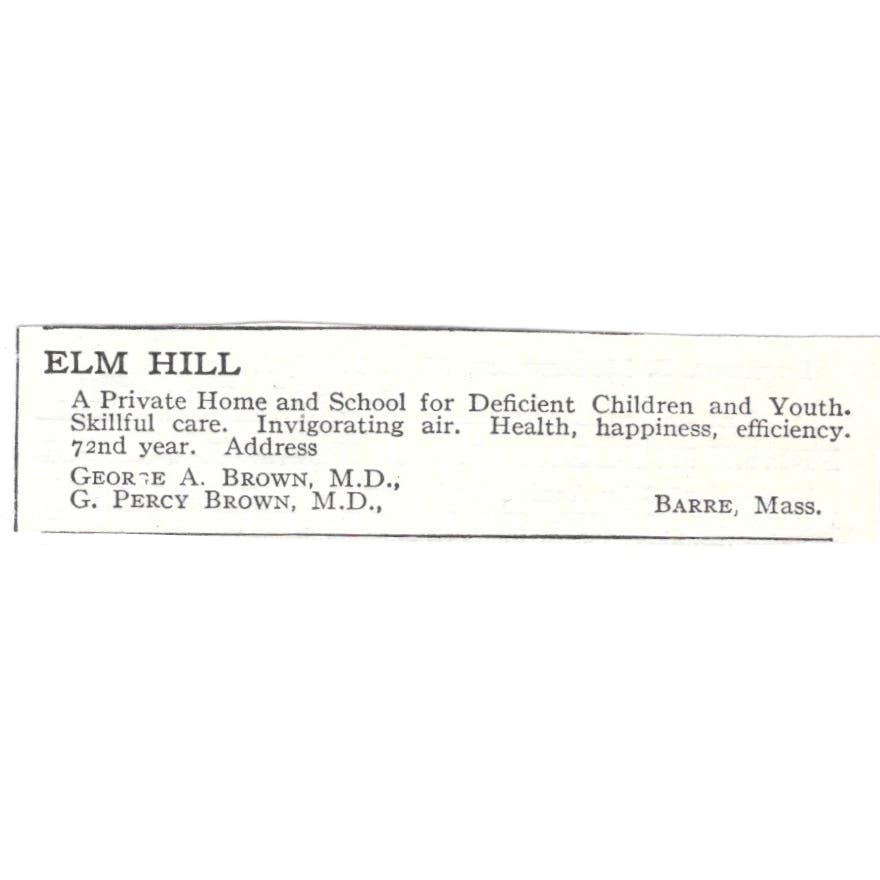 Elm Hill School George A. & G. Percy Brown Barre MA c1918 Advertisement AE5-SV4