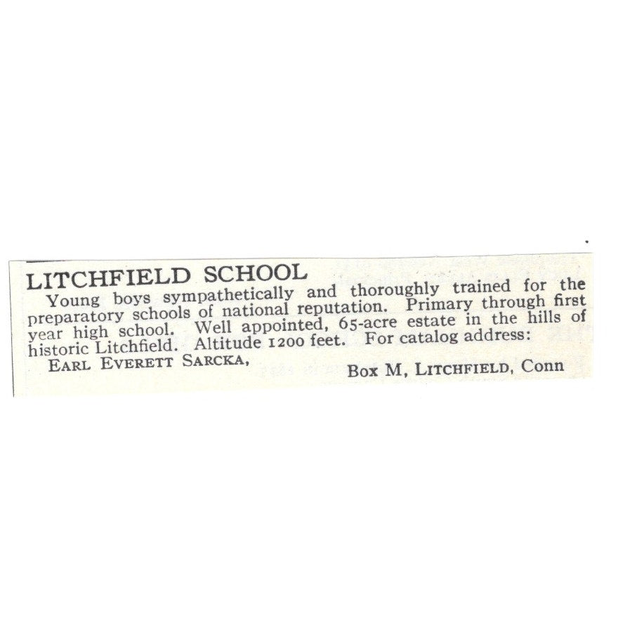 Litchfield School for Boys Earl Everett Sarcka CT 1924 Magazine Ad AD8-O6