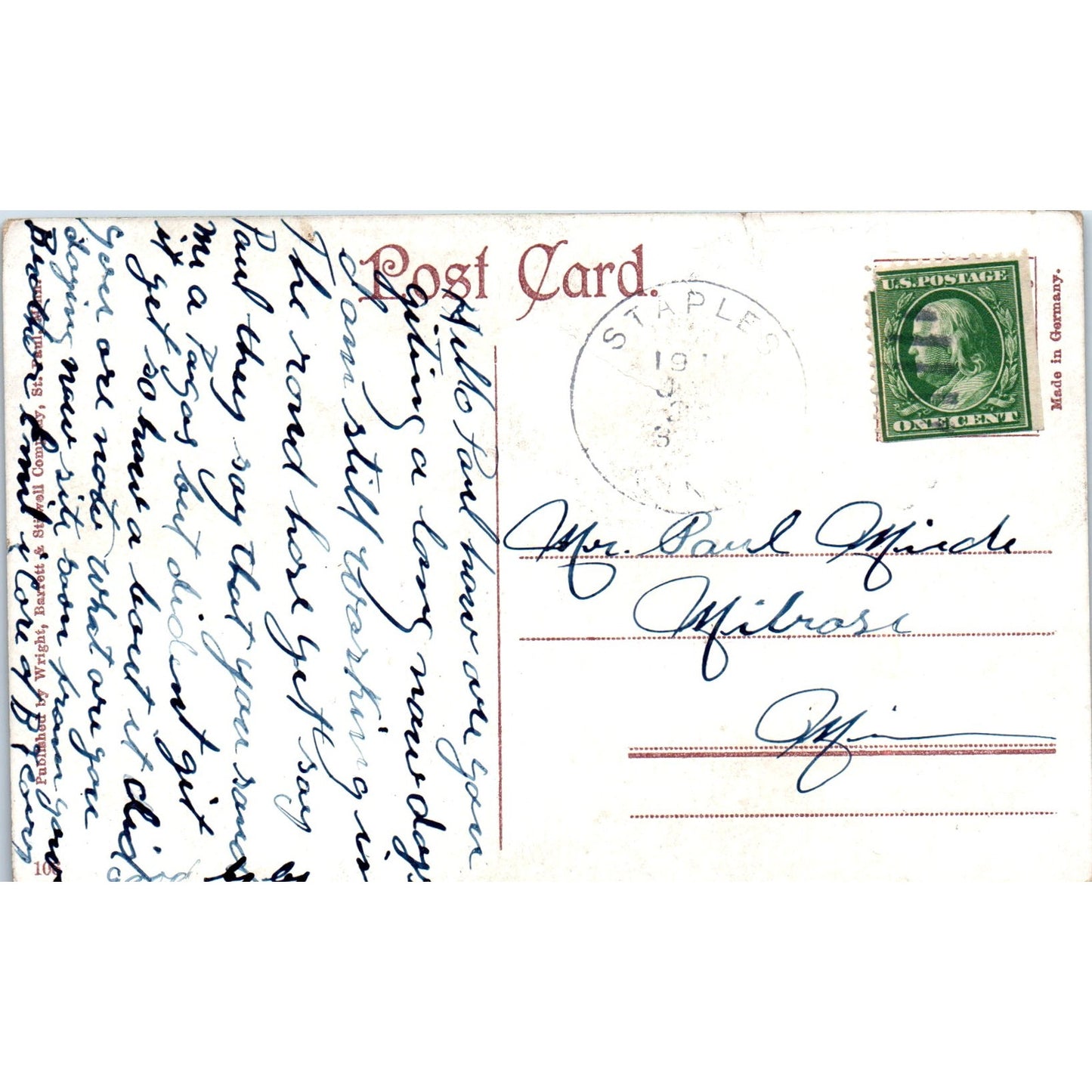 1911 Auditorium Banquet Room St. Paul Minnesota Vintage Postcard PD10