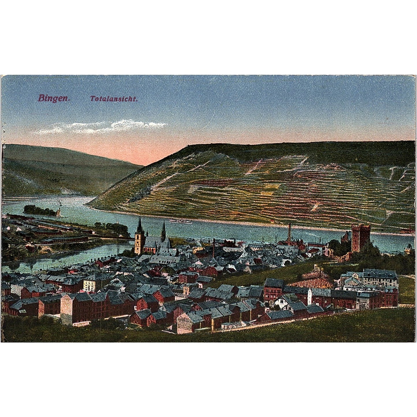 Bingen Total Ansicht German Antique Postcard PE9