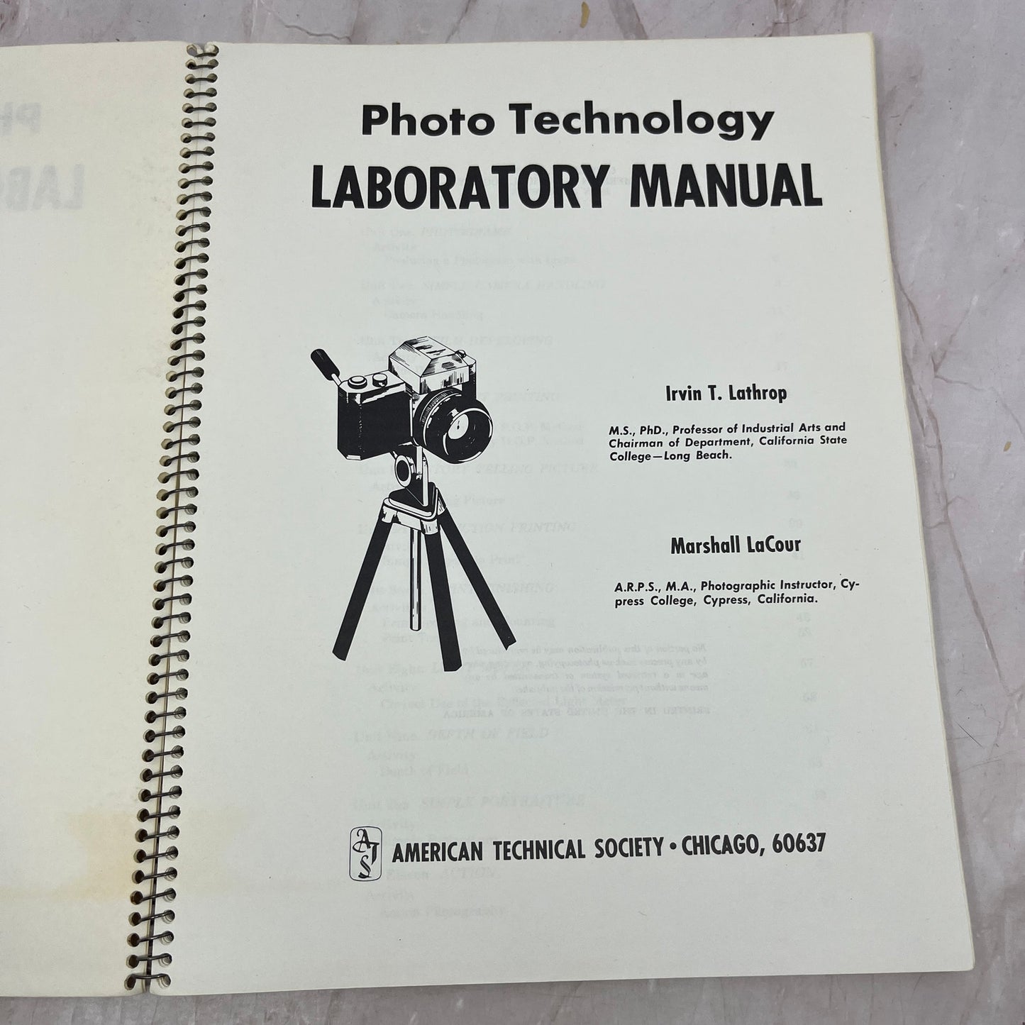 1974 Photo Technology Laboratory Manual Irvin T. Lathrop Marshall LaCour TH9