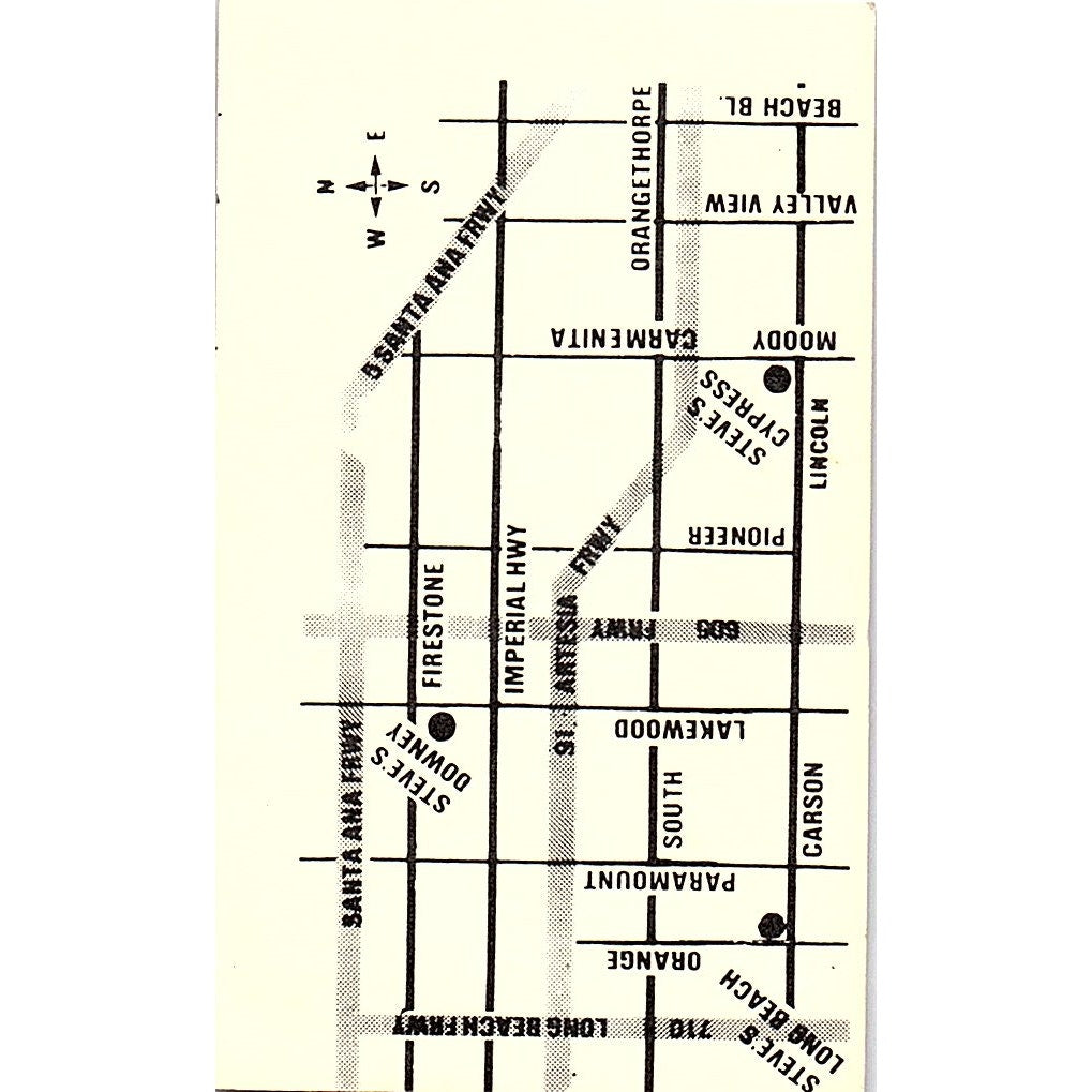 Steve's Foreign Car Parts Downey Long Beach CA Vintage Business Card SE3-B13