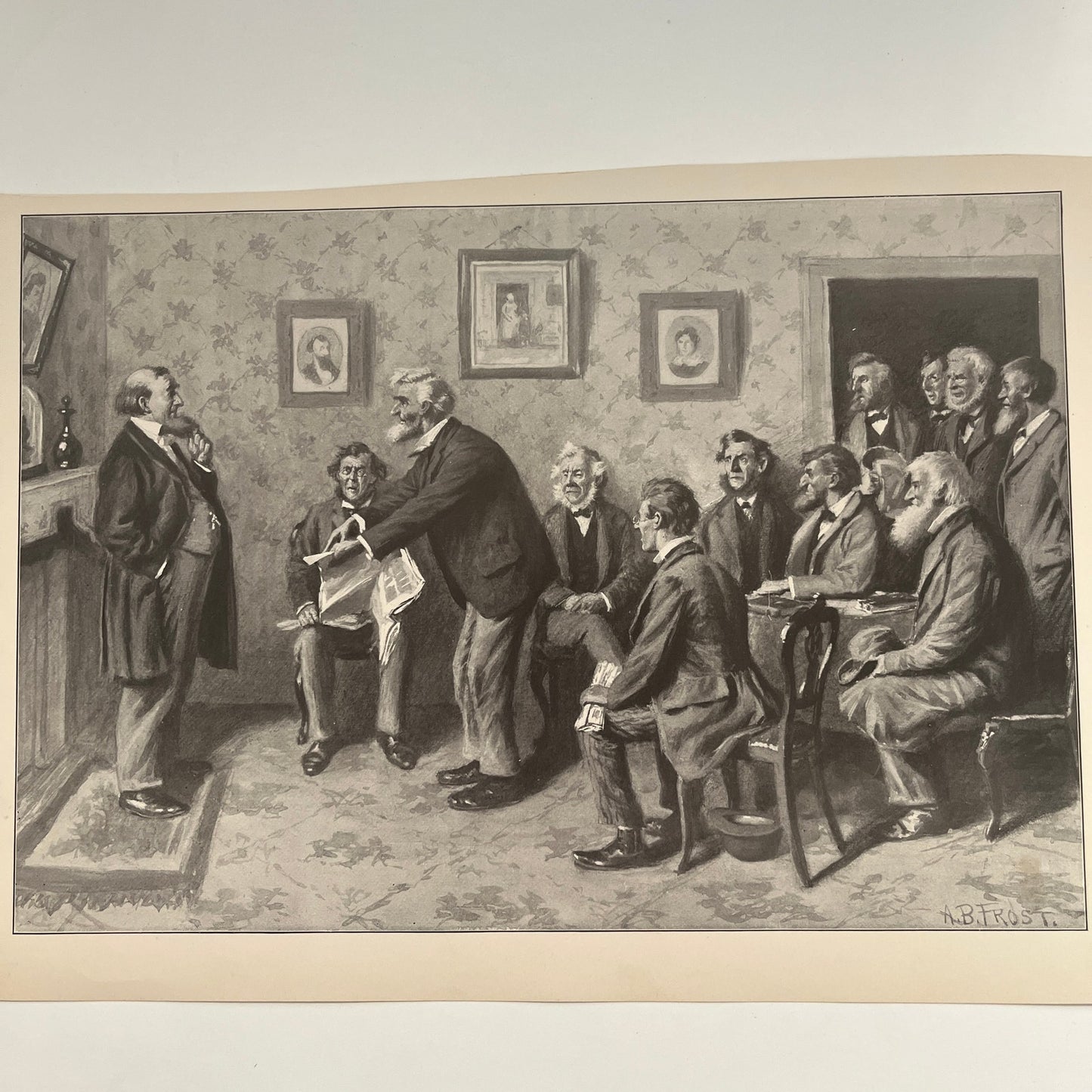 The Day of Reckoning - Town Hall Scene - Original 1904 A.B Frost Art Print V26-4