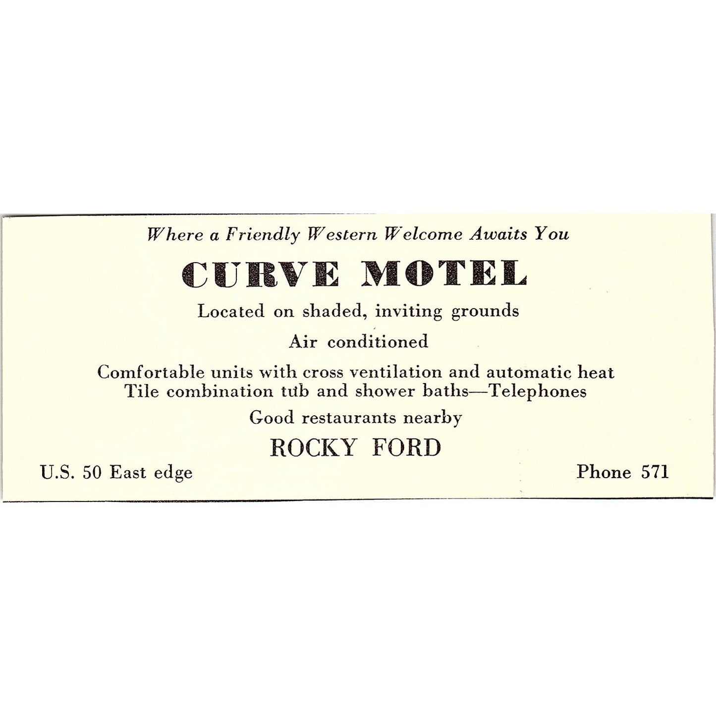 Curve Motel Rocky Ford CO 1958 Ad AG1-M1