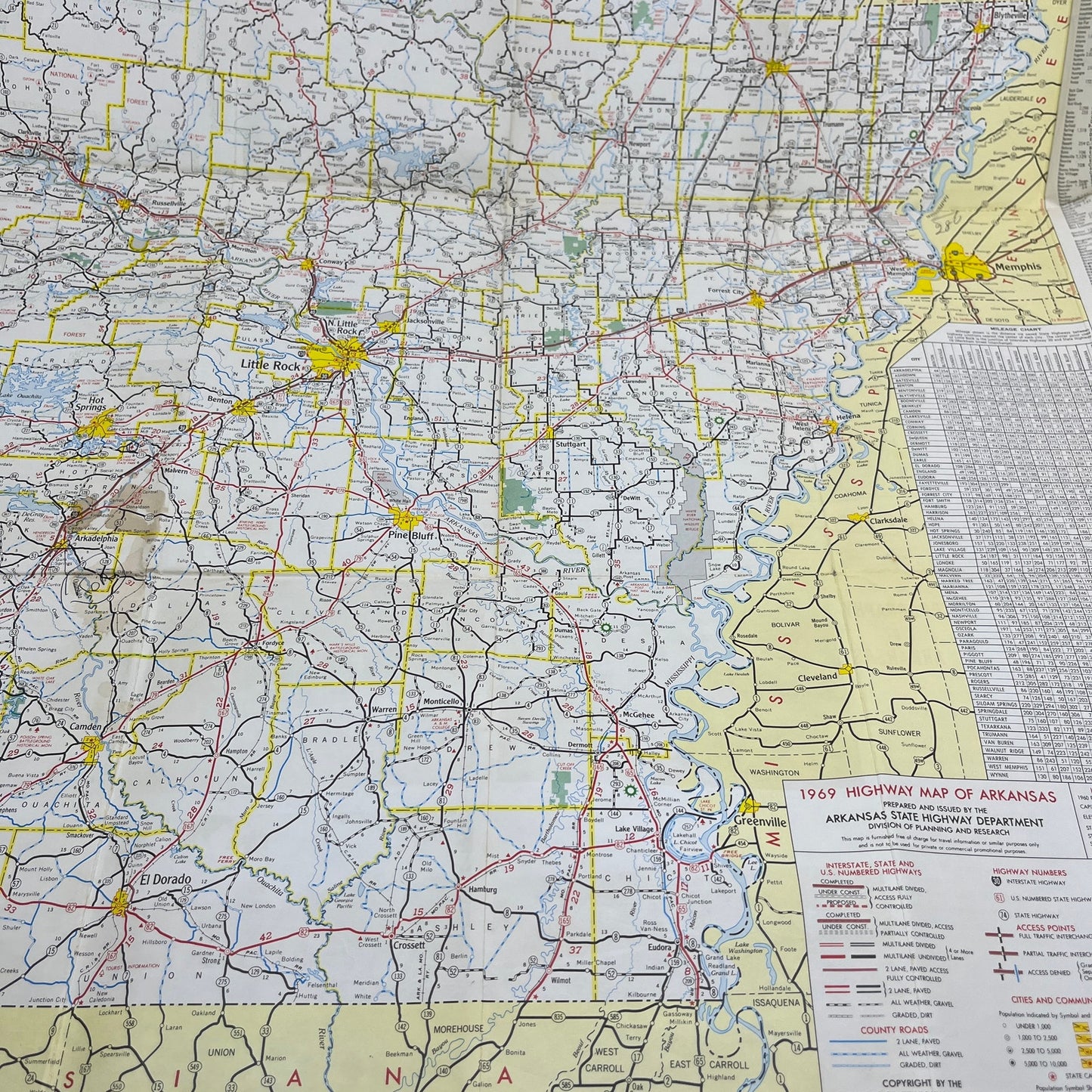 1969 Arkansas State Highway Map Travel Fold Out Map TH2-MP2