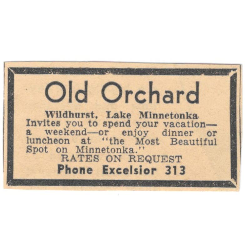 Old Orchard Wildhurst Lake Minnetonka 1935 Minneapolis Journal Ad AE7-H3