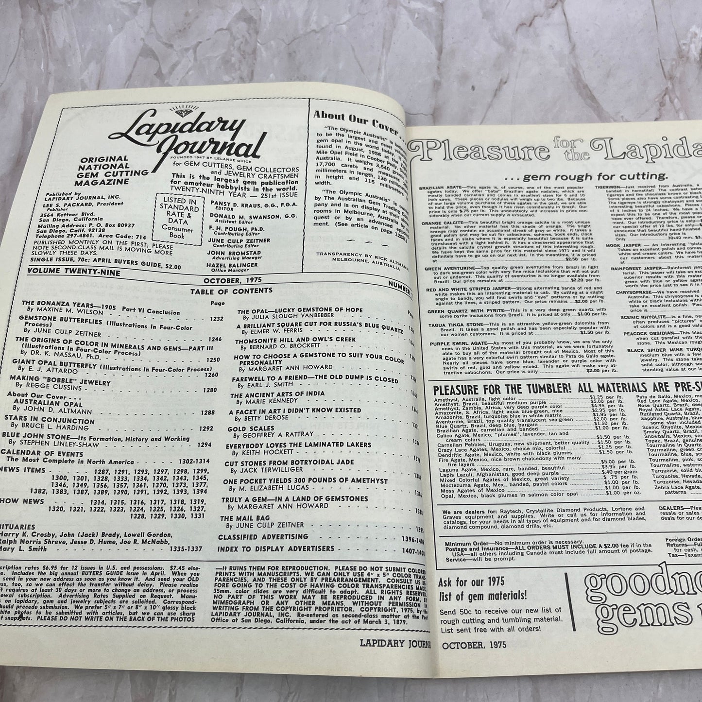 The Olympic Australis - Lapidary Journal Magazine - Oct 1975 M22