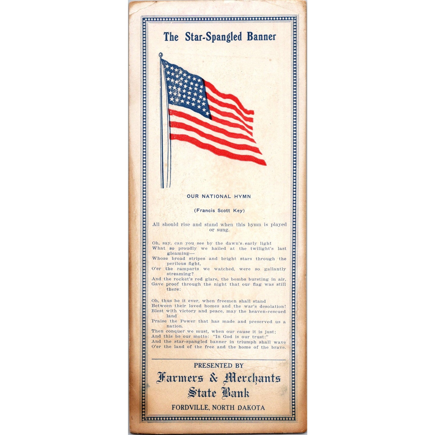 Star Spangled Banner Farmers & Merchants State Bank Fordville ND Blotter AJ5-H6