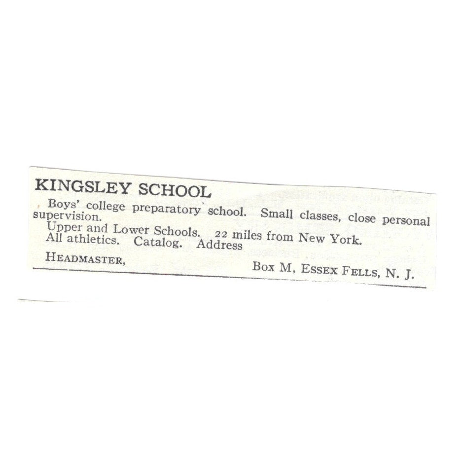 Kingsley Preparatory School Essex Falls NJ c1920 Harper’s Magazine Ad SAG4-S4