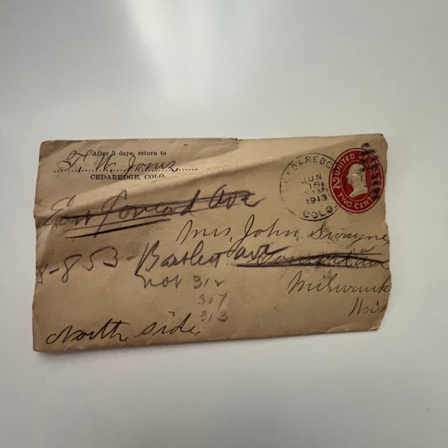 1913 TW Jones Cedaredge CO - Mrs John Swayne Milwaukee Handwritten Letter AI9-H6