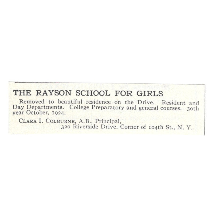 The Rayson School for Girls Clara I Colburne NY 1924 Magazine Ad AD8-O9