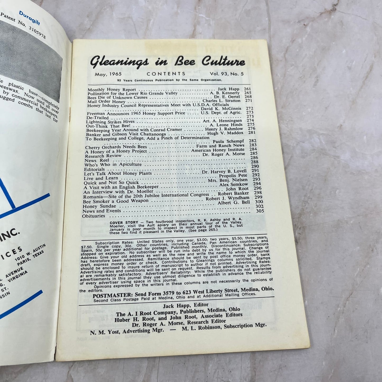 1965 May Gleanings in Bee Culture Magazine Bees Beekeeping Honey TD7