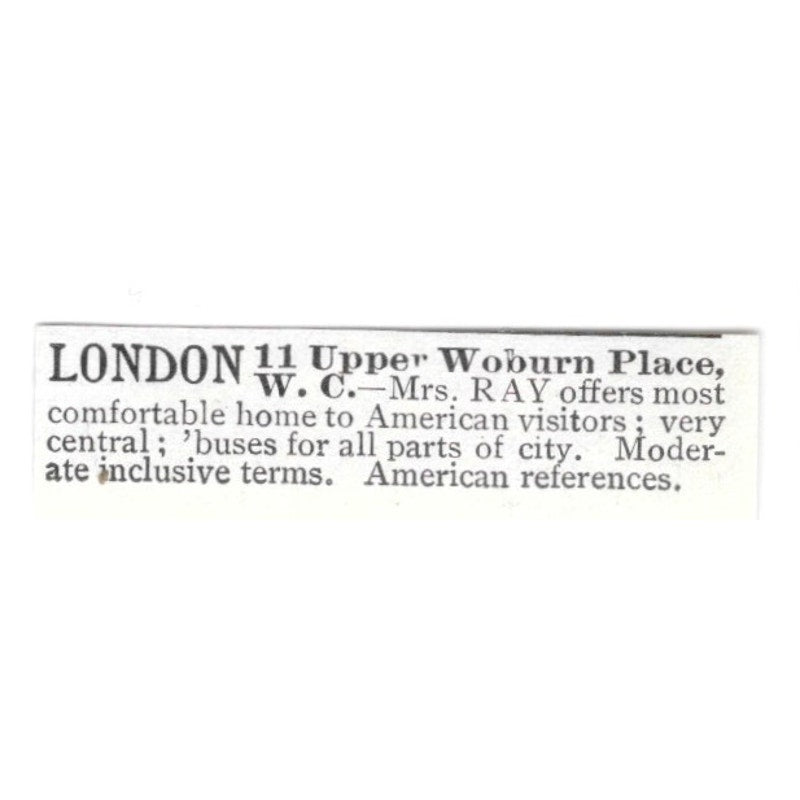 London 11 Upper Woburn Place Boarding House W.C. Mrs. Ray 1903 Ad AF8-S40