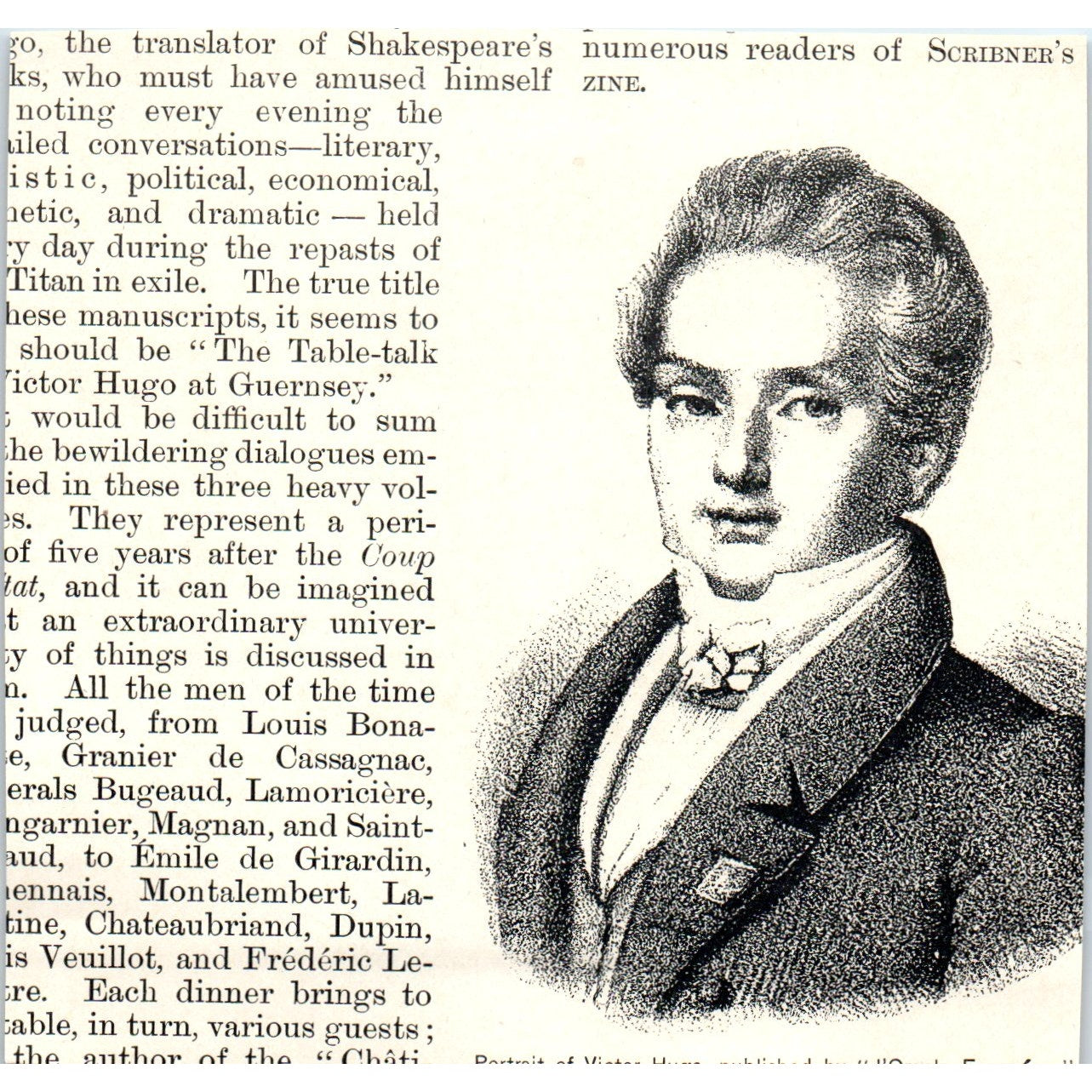 1829 Victor Hugo Portrait Sketch by Le Sylphe 1892 Magazine Ad AB6-SM2