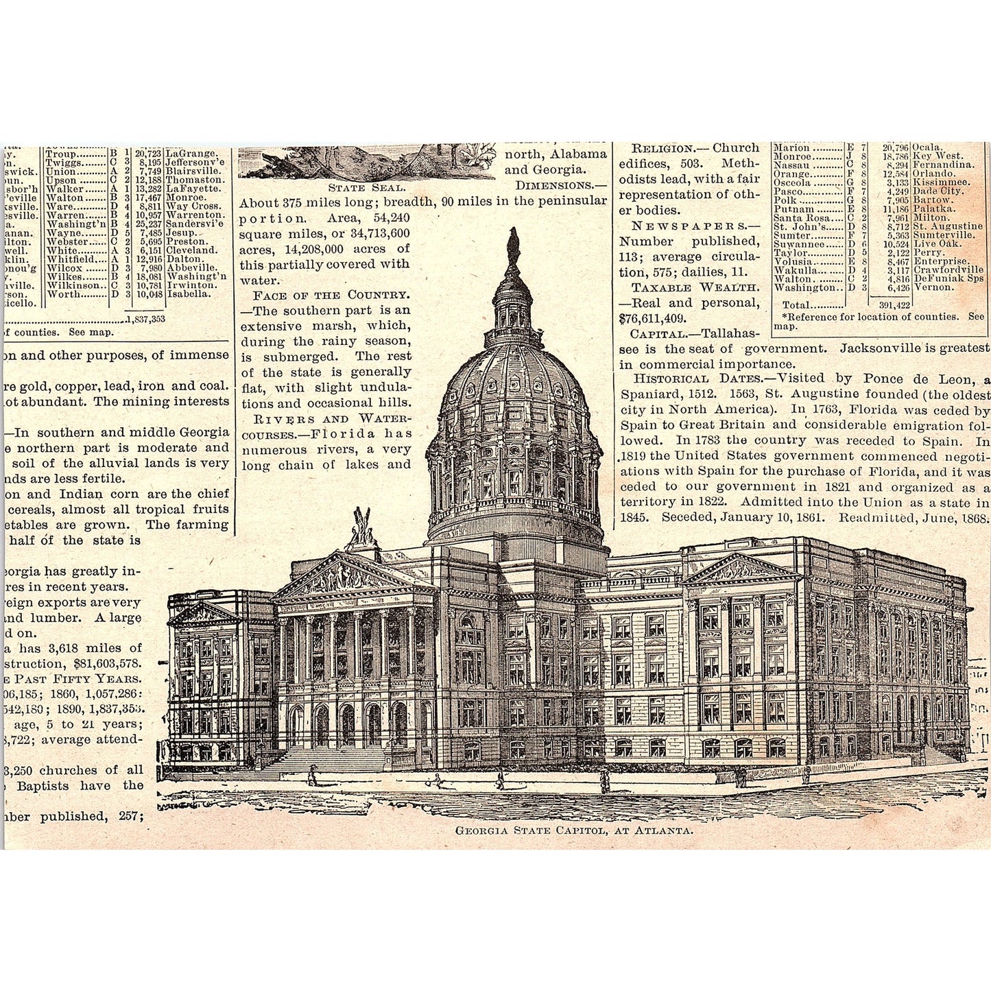 A Scene in Tropical Florida 1894 Art Engraving AG4-8