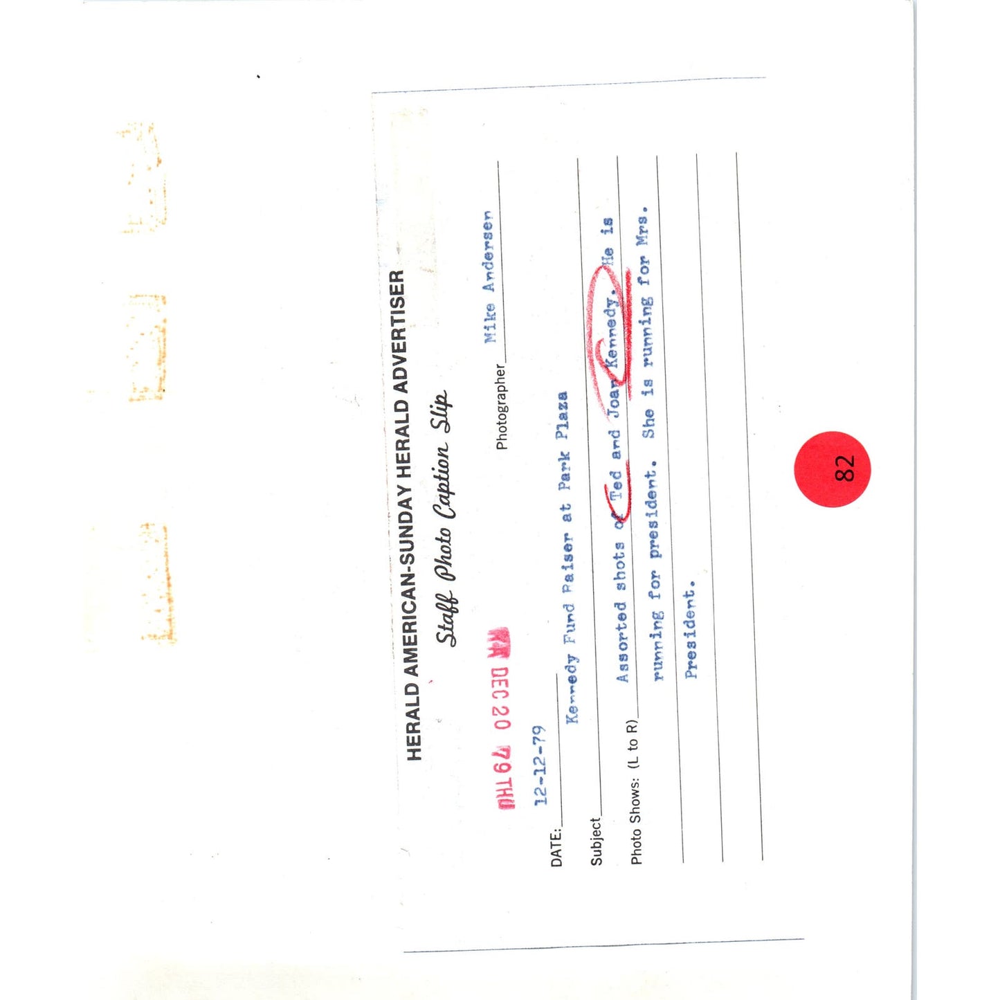 Ted & Joan Kennedy at Park Plaza Fundraiser 1979 8x10 Original Press Photo D1-P