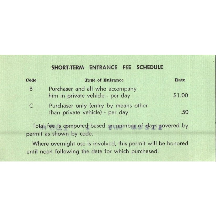 1967 Shenandoah National Park Entrance Permit Stub SAI1-2