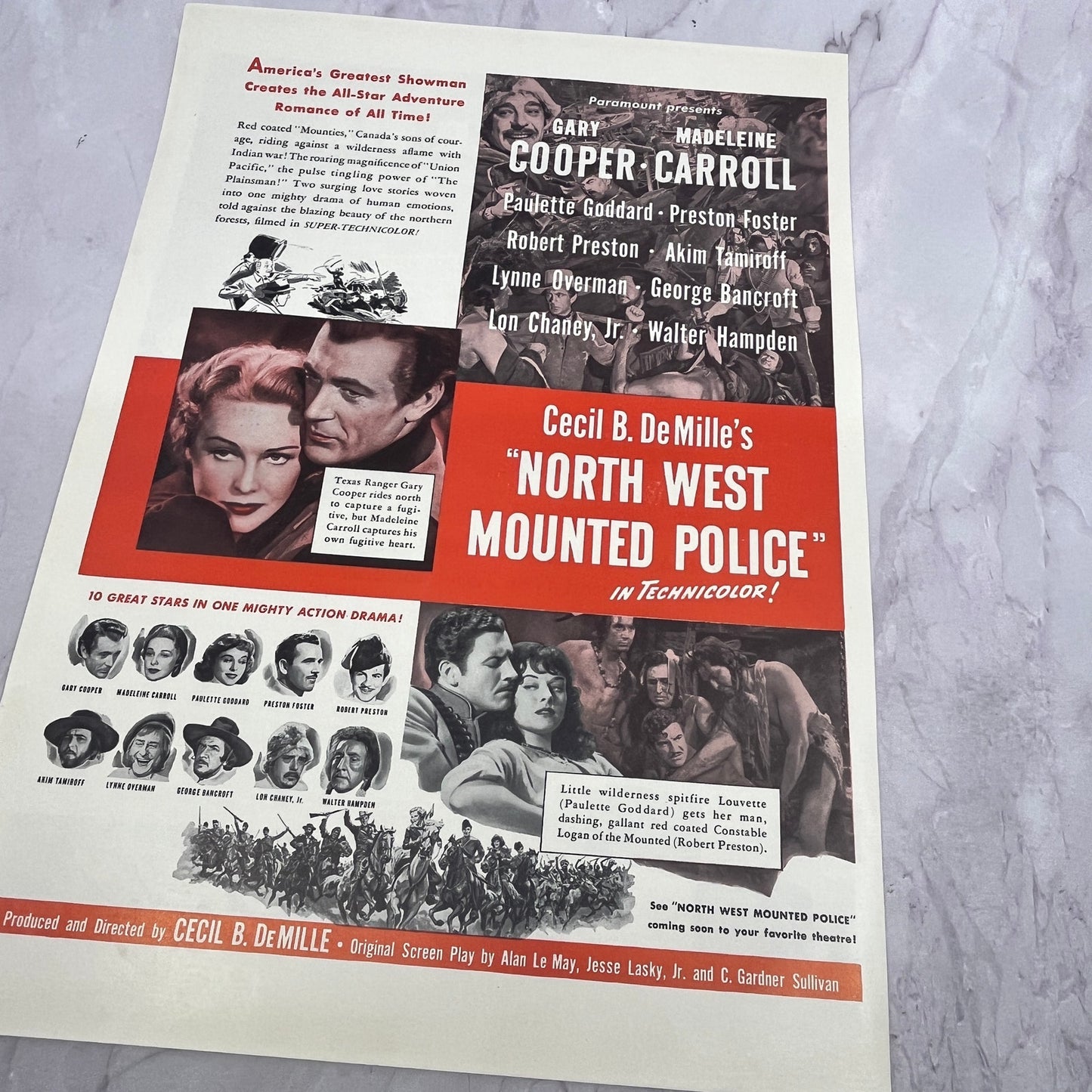 Cecil B DeMille's North West Mounted Police Gary Cooper Carroll 1940 Ad V14-8