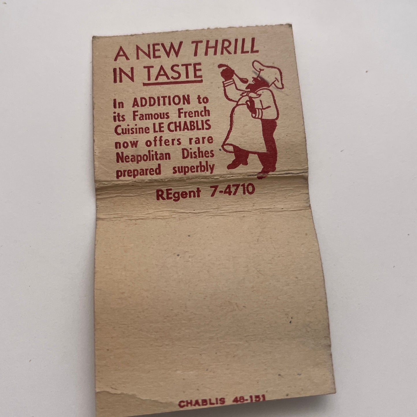 Chablis Restaurant & Cocktail Lounge Lexington Ave NY Vintage Matchbook TB8-MB-3