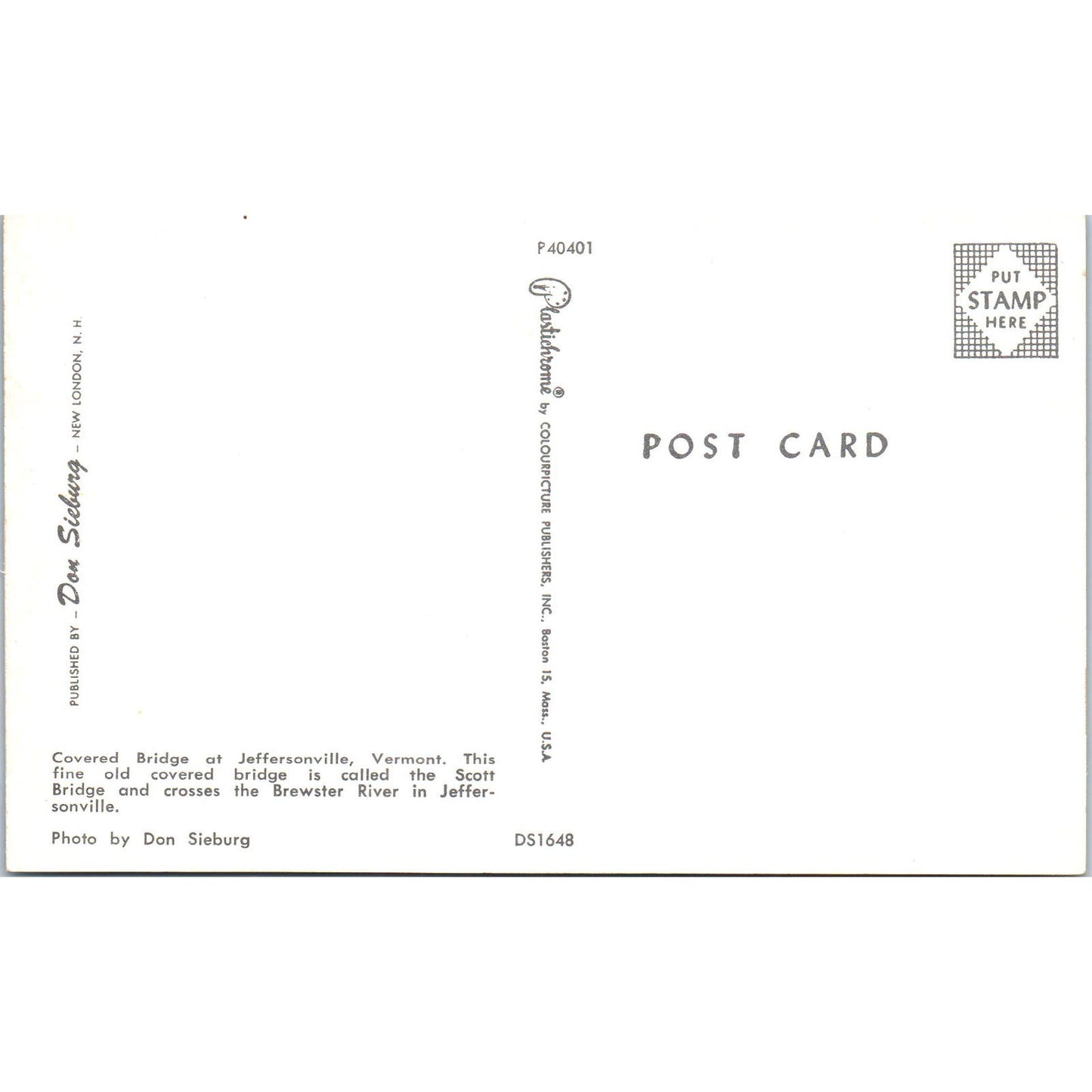 Covered Bridge at Jeffersonville VT Vintage Covered Bridge Postcard PD6