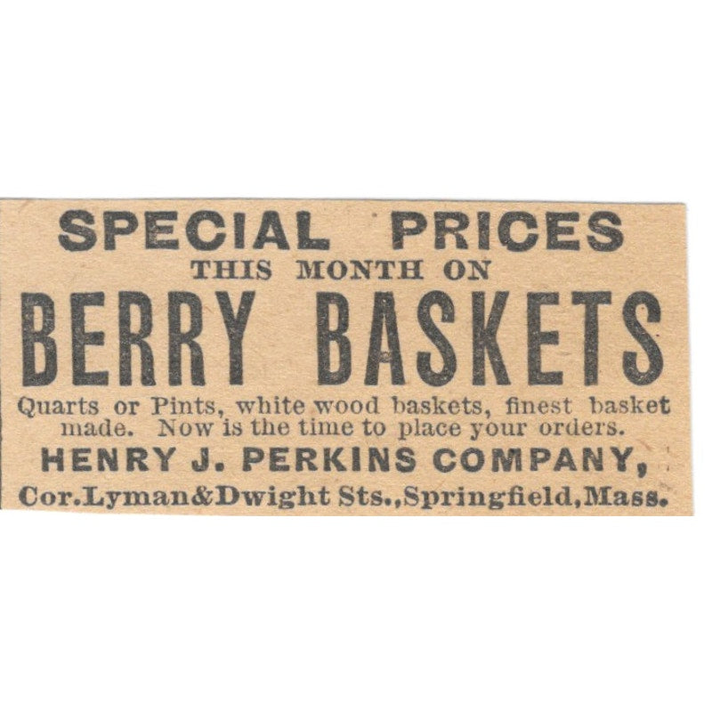 Henry J. Perkins Co Berry Baskets Springfield MA 1905 Magazine Ad AF1-NES3