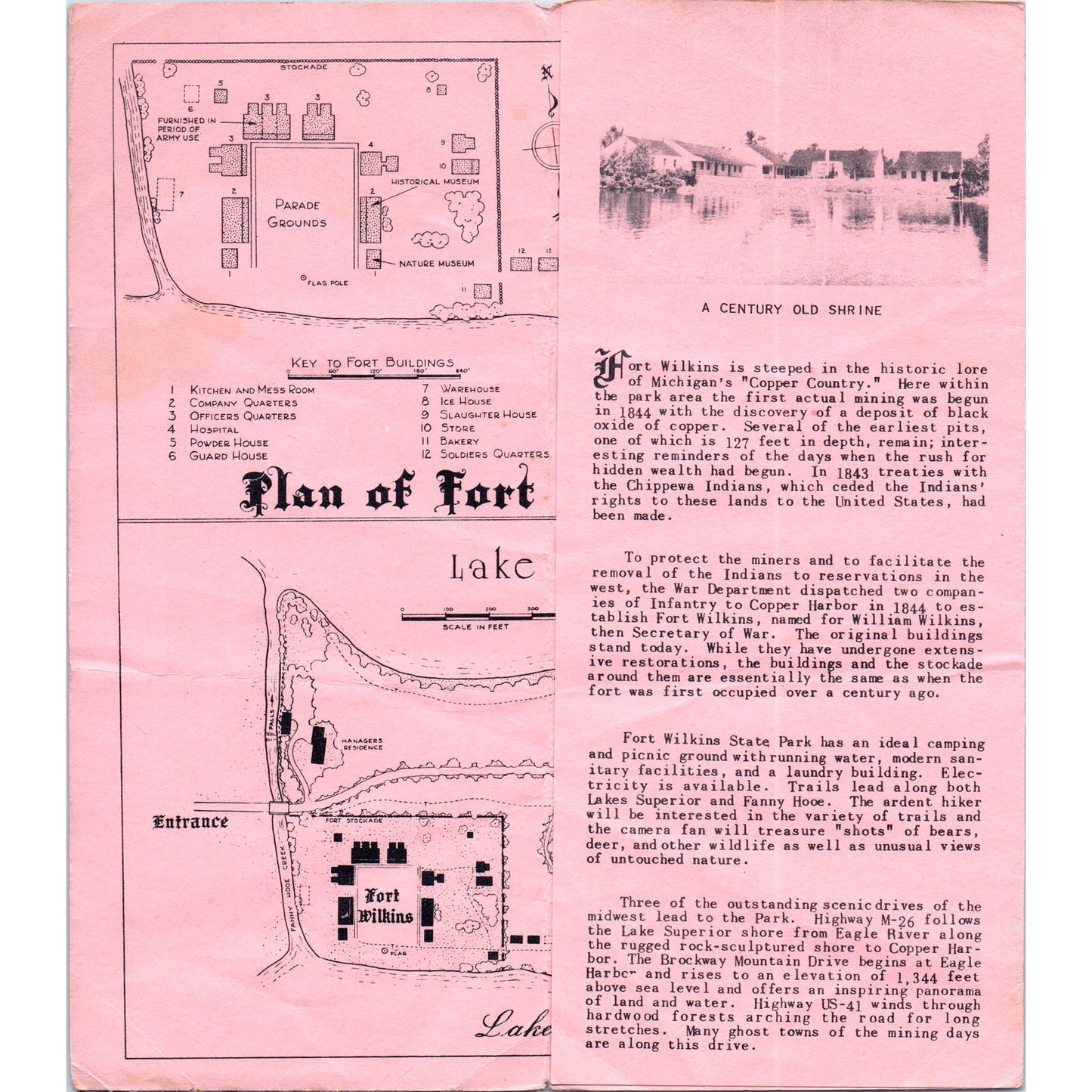 Vintage Fort Wilkins State Park Copper Harbor MI Fold Out Travel Brochure H5-5