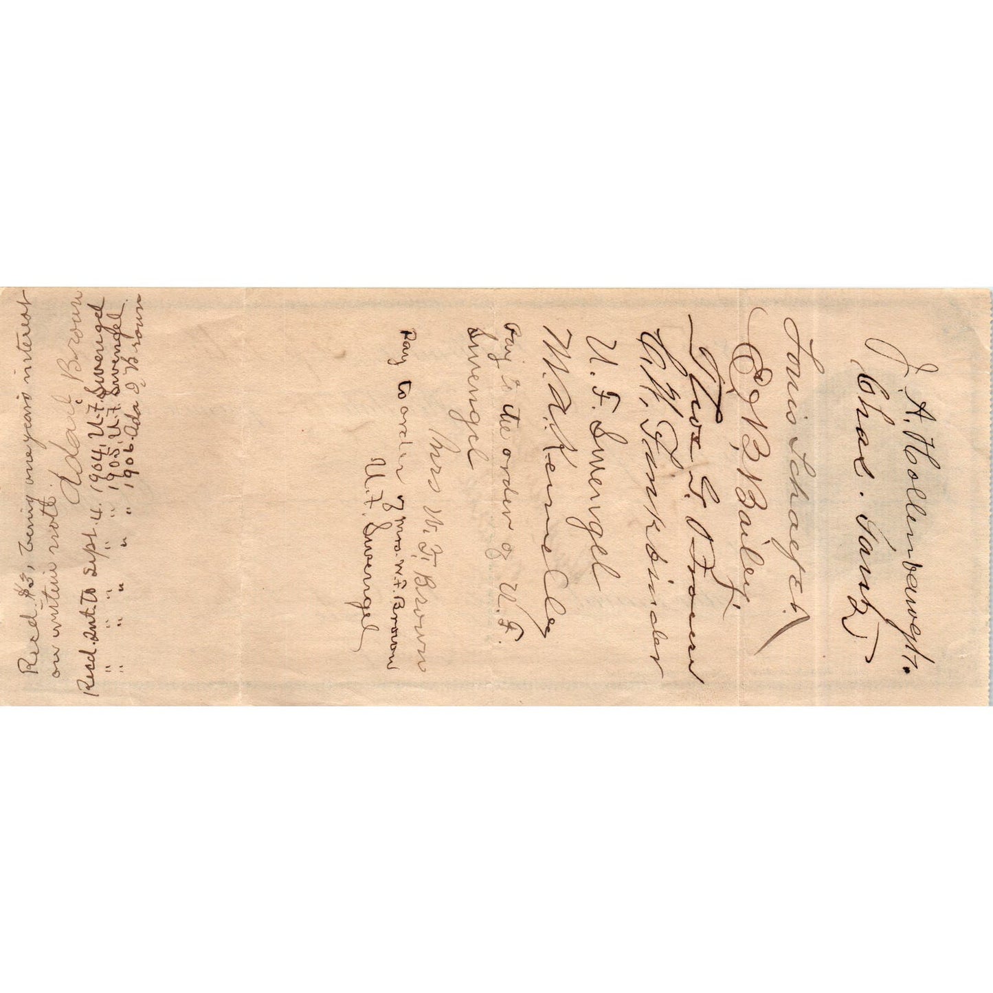 1902 Bank Check George Washington Engraving Baltimore MD AE5