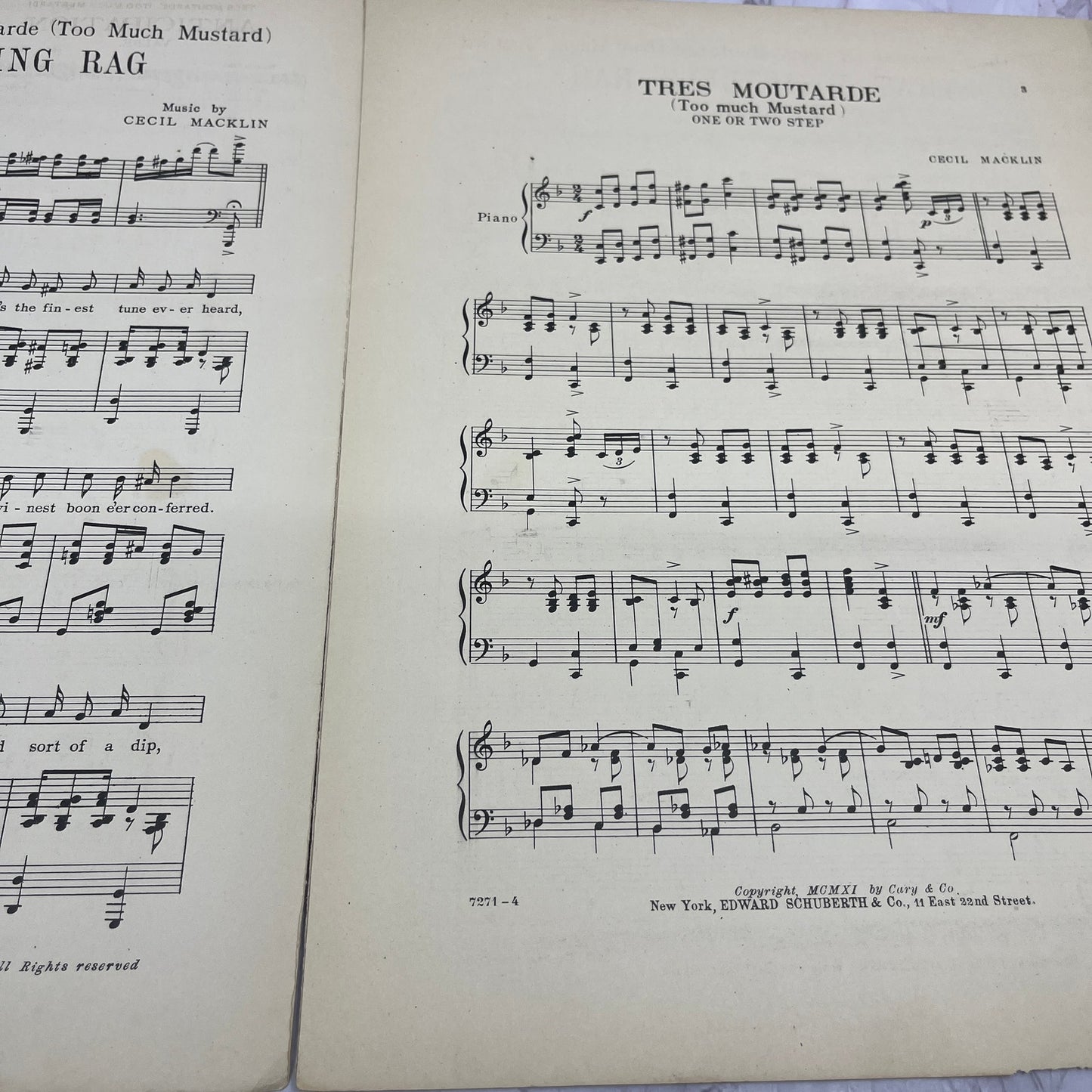 Tres Moutarde Too Much Mustard Two-Step Tango Cecil Macklin 1911 Sheet Music V16