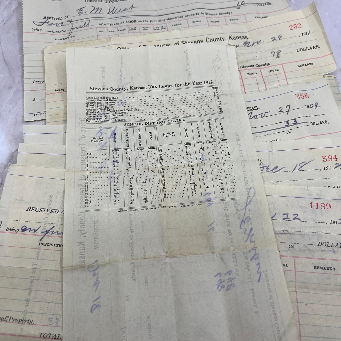 c1910 Kansas Stevens County Tax Collection Receipts Lot Houghton TG9-E2-3