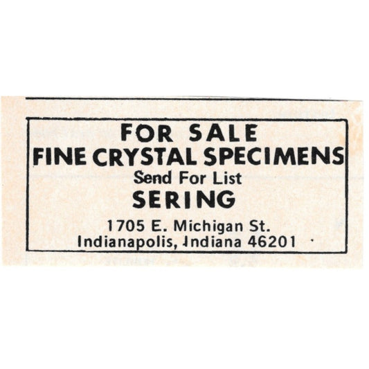 Sering Fine Crystal Specimens Indianapolis IN 1971 Magazine Ad AD8-O3