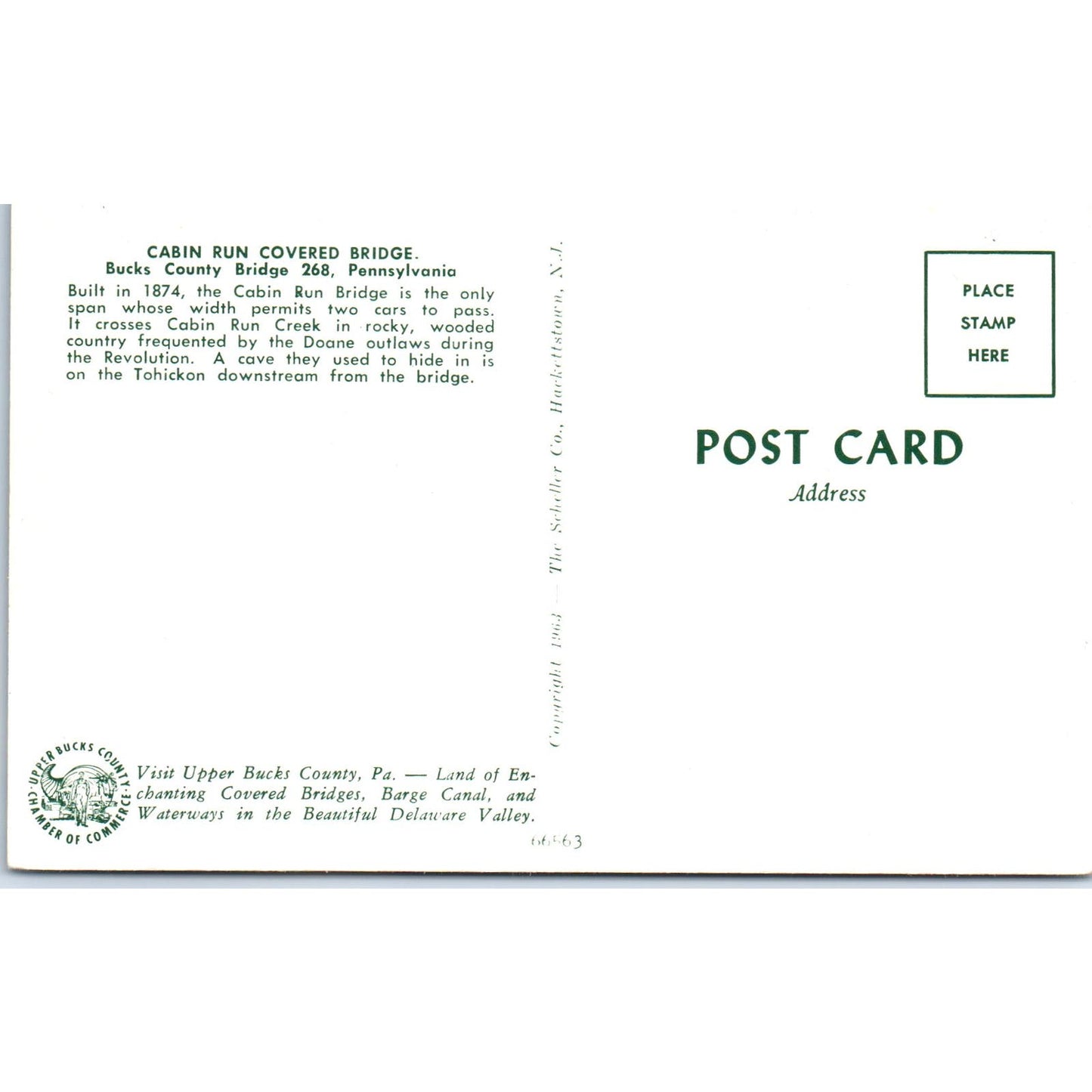 Cabin Run Bridge Bucks County 268 PA Vintage Covered Bridge Postcard PC17