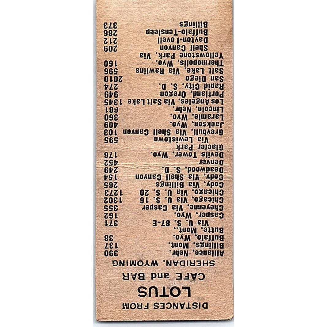 Lotus Cafe & Bar Sheridan Wyoming Vintage Matchbook Cover SF3-Y8