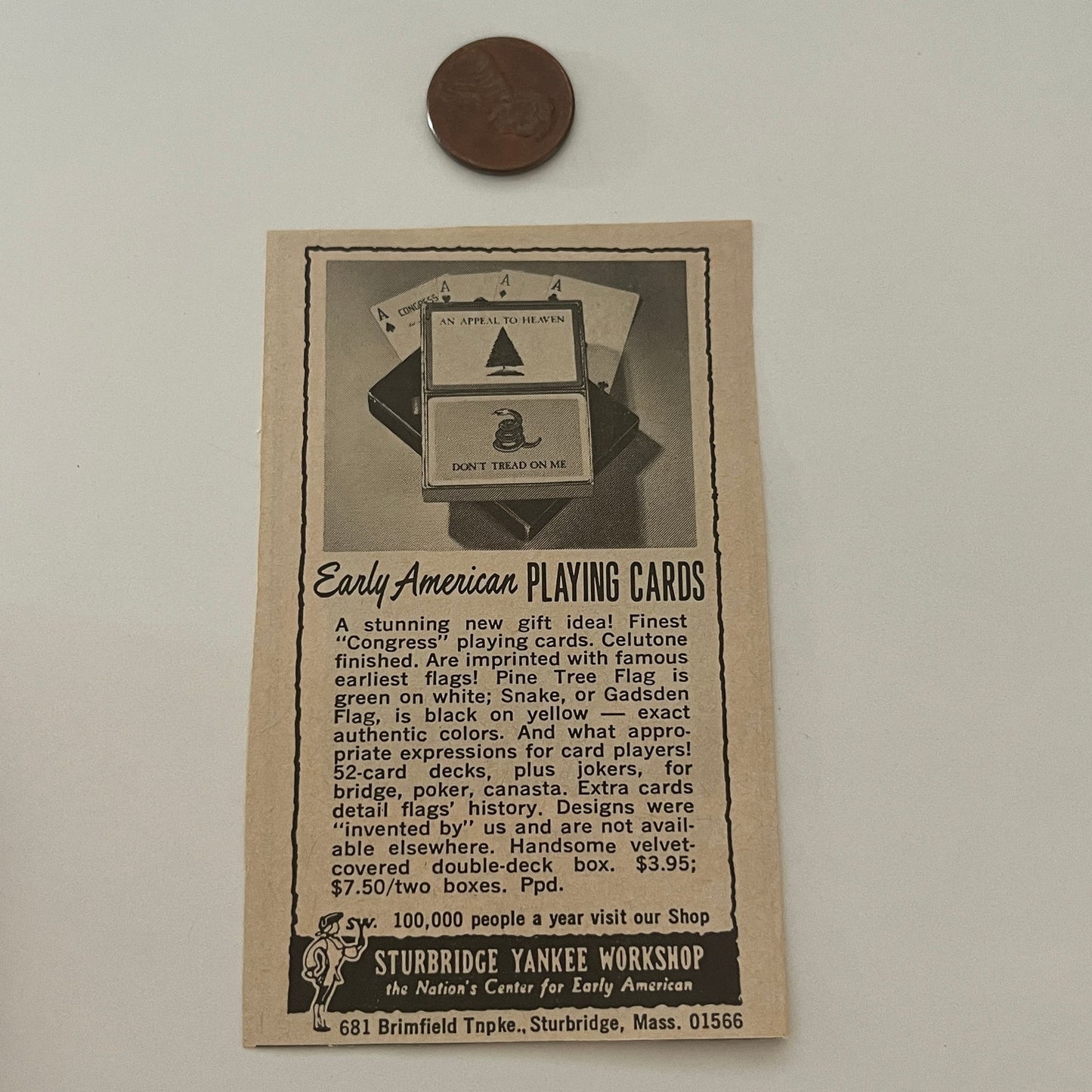 Sturbrudge Yankee Workshop Playing Cards Sturbridge MA 1971 Magazine Ad SAG4-M2