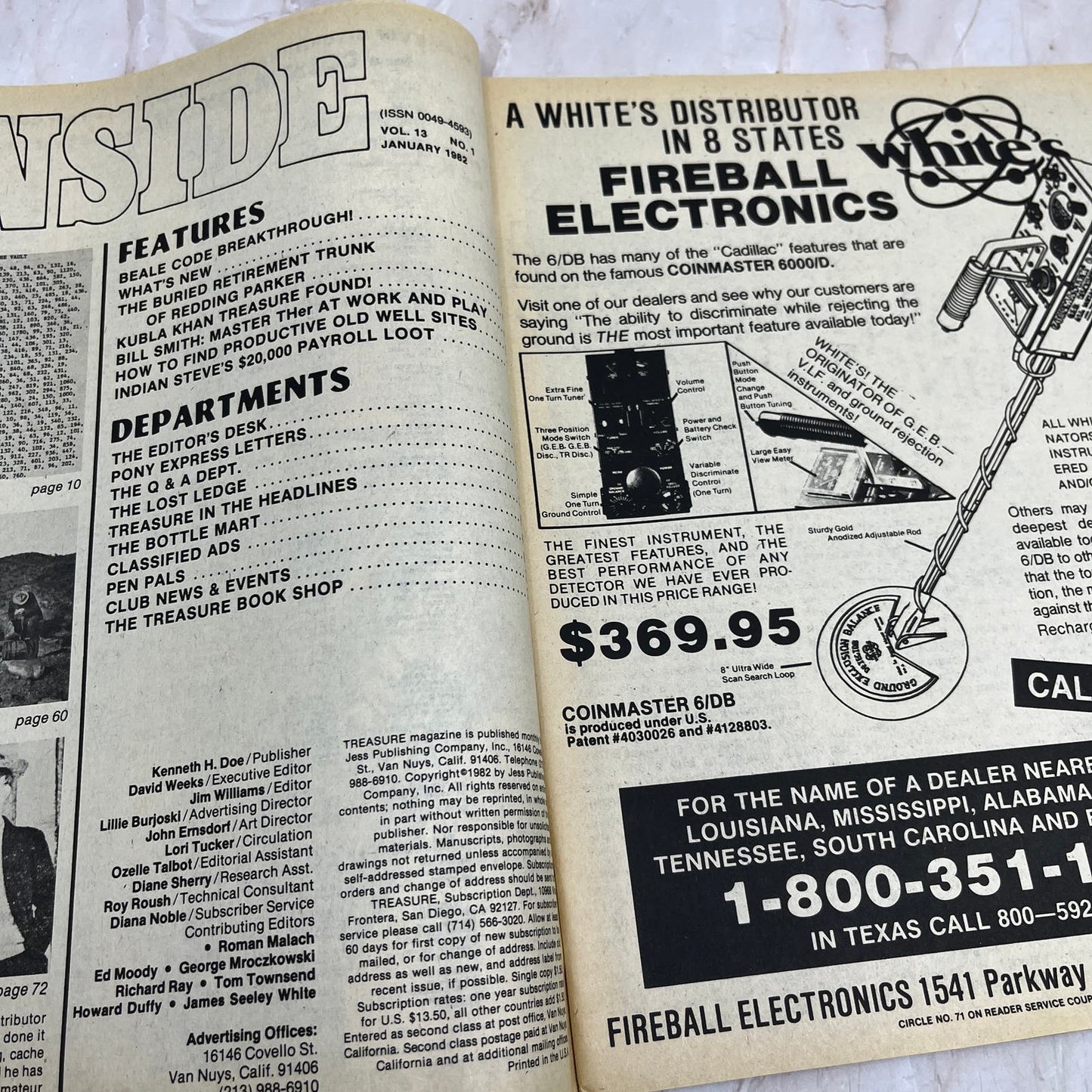 1982 Jan - Treasure Magazine - Treasure Hunting Metal Detecting Gold Coins M10