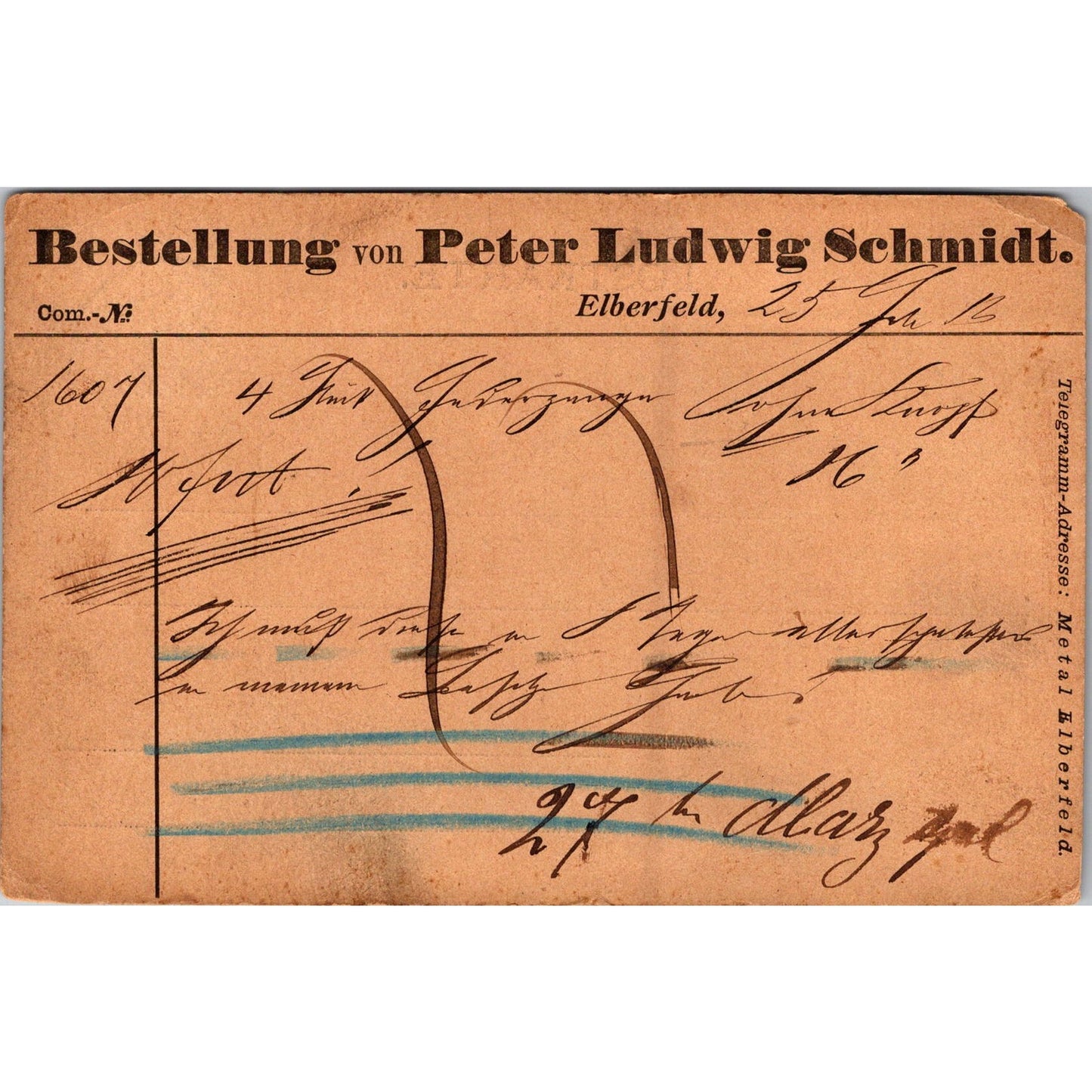 Bestellung von Peter Ludwig Schmidt Elberfeld 1884 German Reich Postcard TE2-GRP