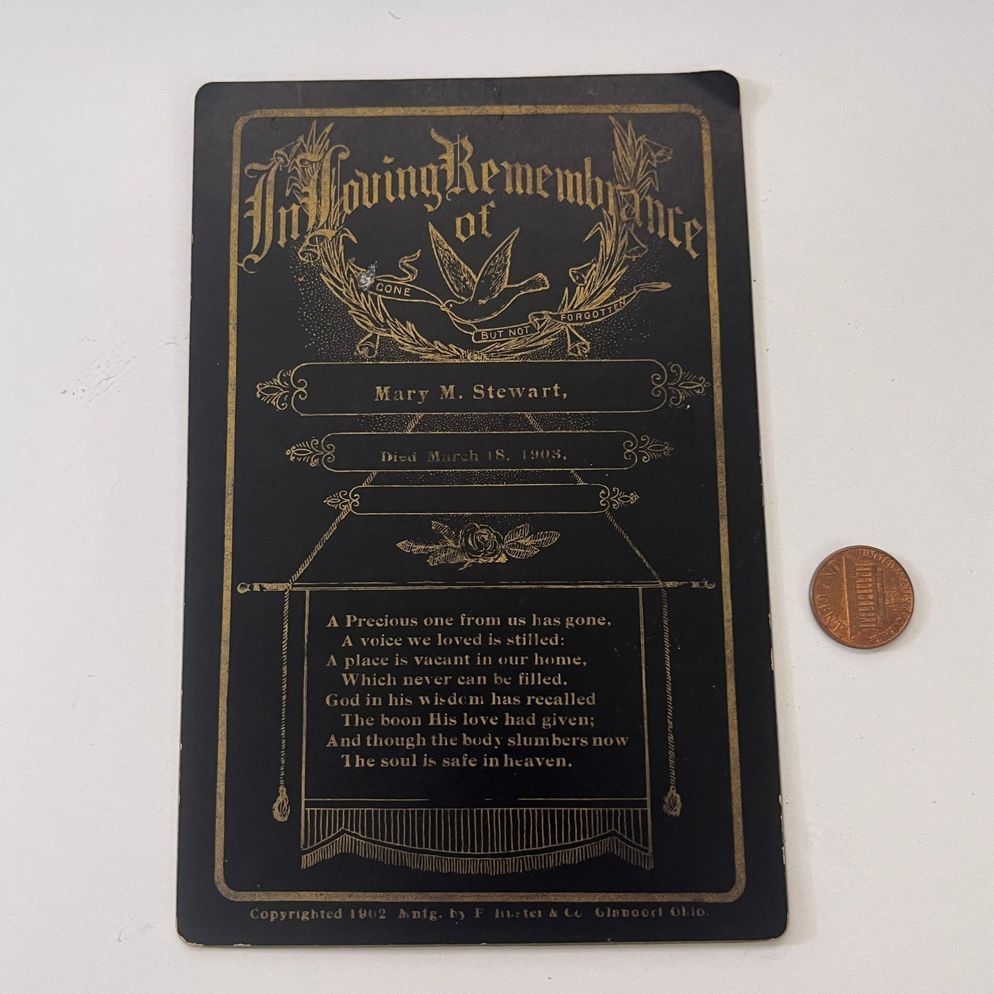 Mary M Stewart 1908 Antique Victorian Memorial CDV Card TK3-P