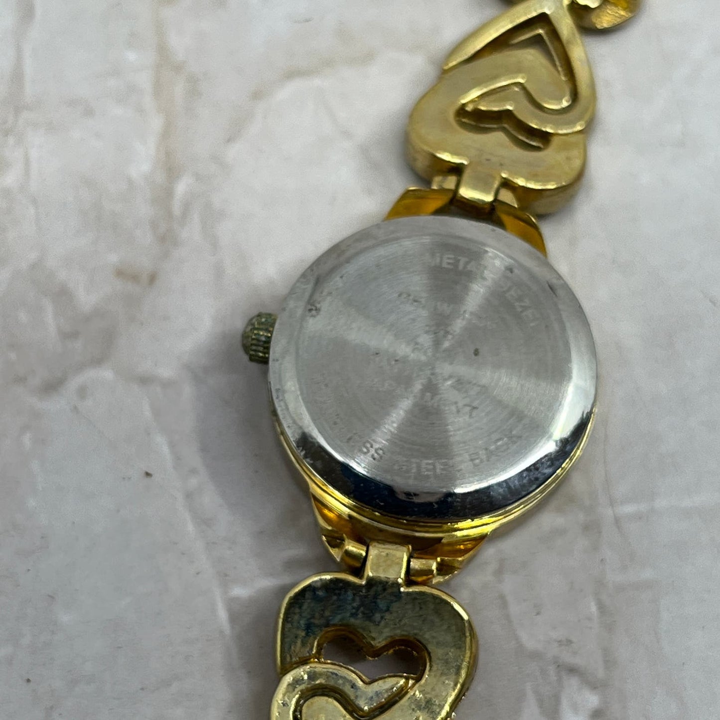 Vintage Ladies Watch Gold Tone Hearts Rhinestones Quartz Japan Movement SB3