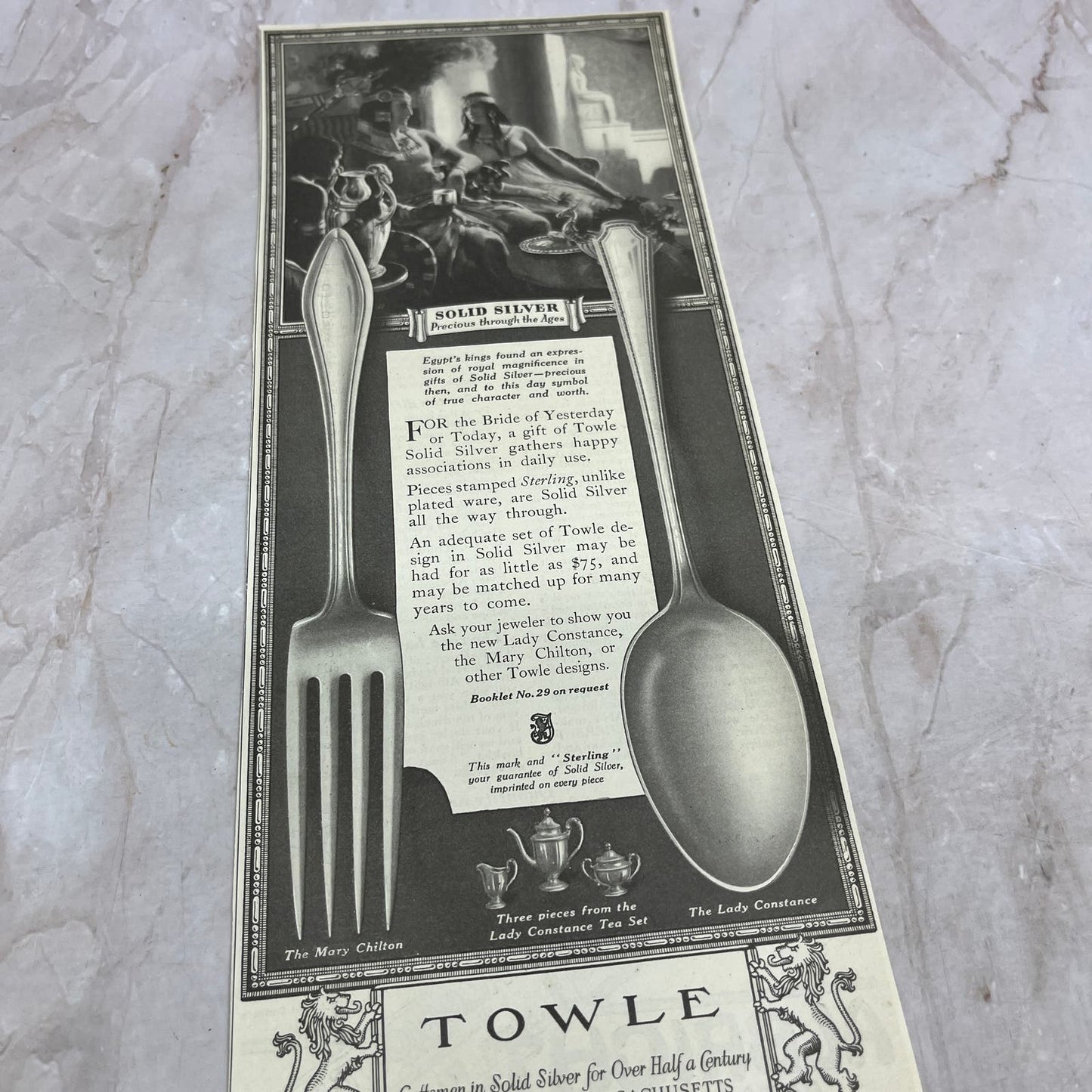Towle Solid Silver Mary Chilton Lady Constance Newburyport 1924 Ad FL6-11