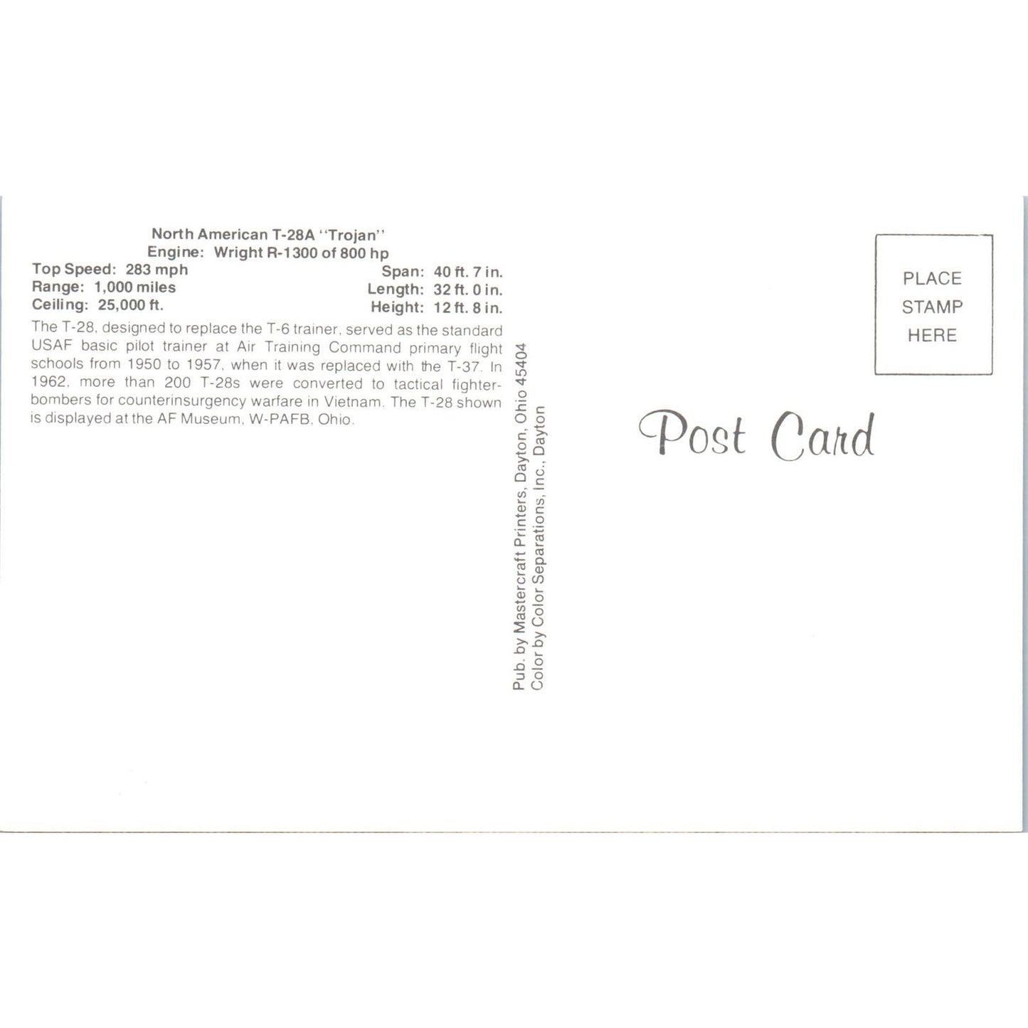 North American T-28A Trojan Vintage Postcard PC19