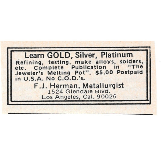 F.J. Herman Metallurgist Los Angeles CA 1971 Magazine Ad AD8-O3