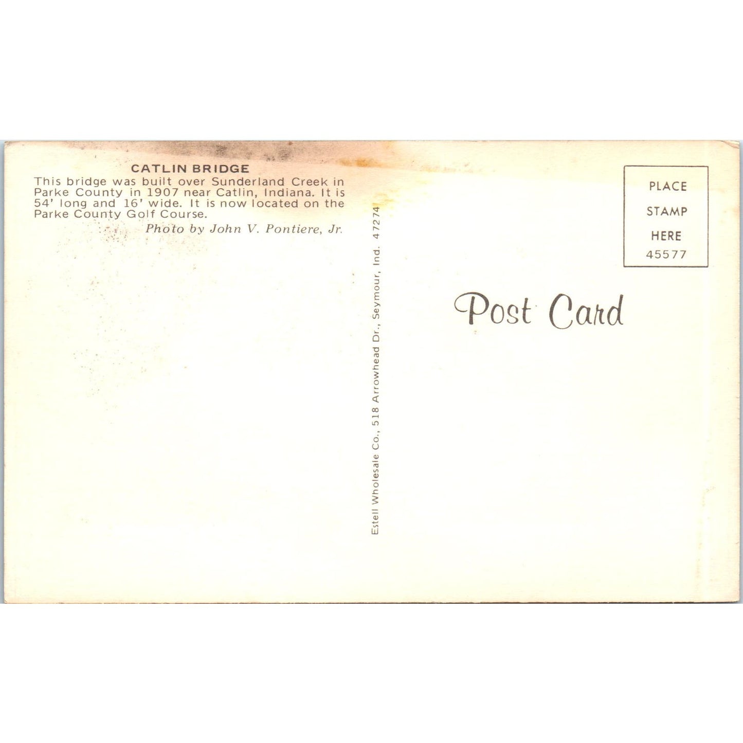 Catlin Bridge Parke County Catlin IN Vintage Covered Bridge Postcard PC15