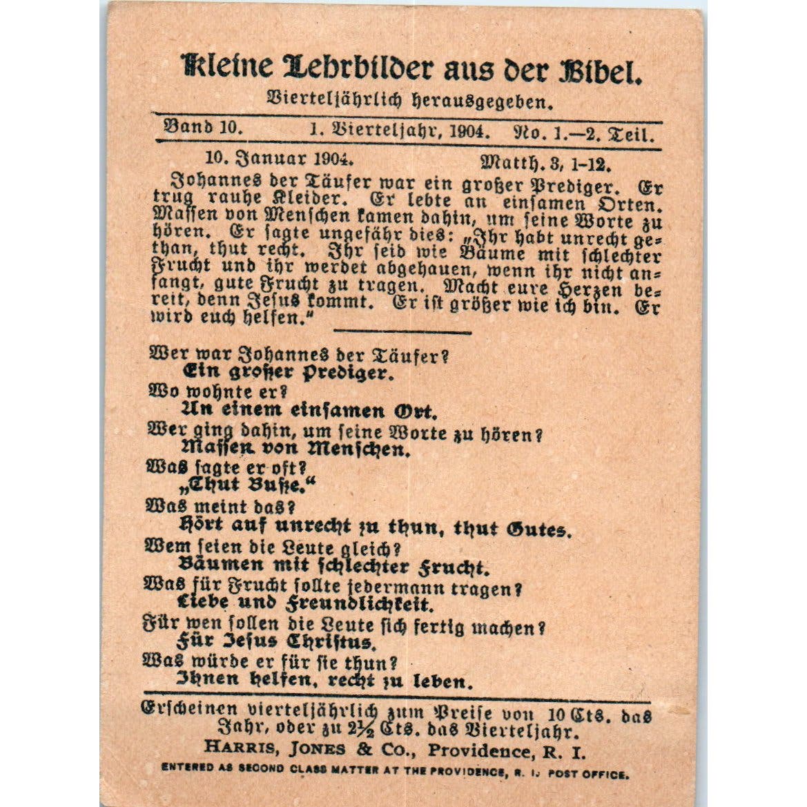 1904 German Bible Lesson Card Matthew 3:1-12 AF1-RR1