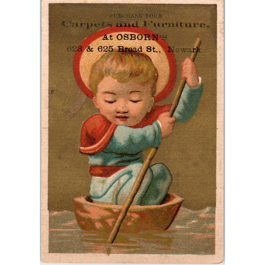 C. Osborn Newark Carpet Store Boy in Gondola c1880 Victorian Trade Card AF1-AP8