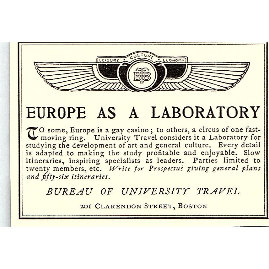 Europe as a Laboratory Bureau of University Travel Boston - 1904 Ad AF5-6