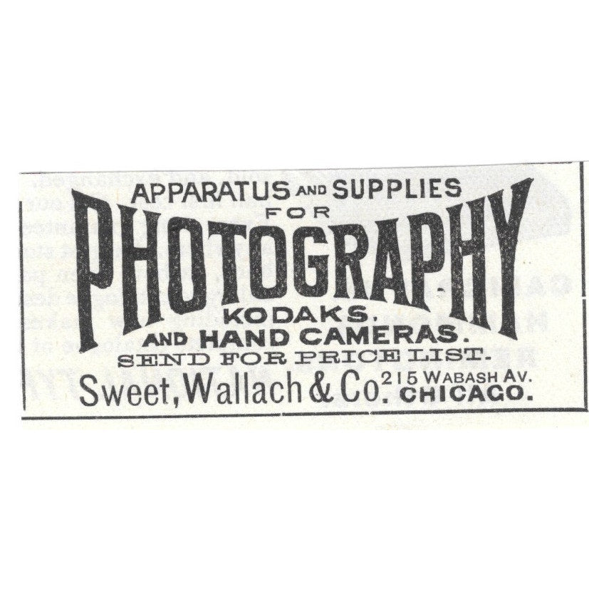 Sweet, Wallach & Co Photography Supplies Koodaks Chicago 1892 Ad AG2-S21
