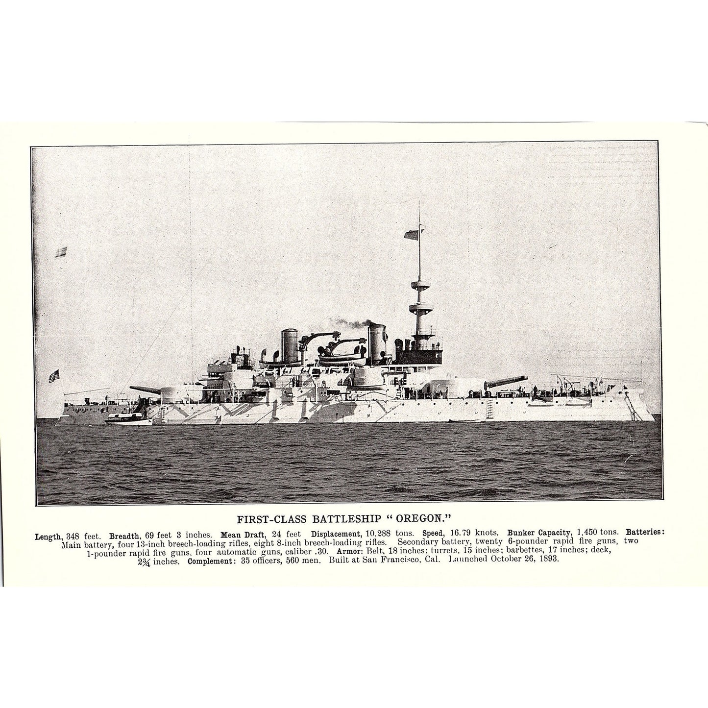 Armored Cruiser Colorado & Oregon Double Sided 1910 Print AF6-20