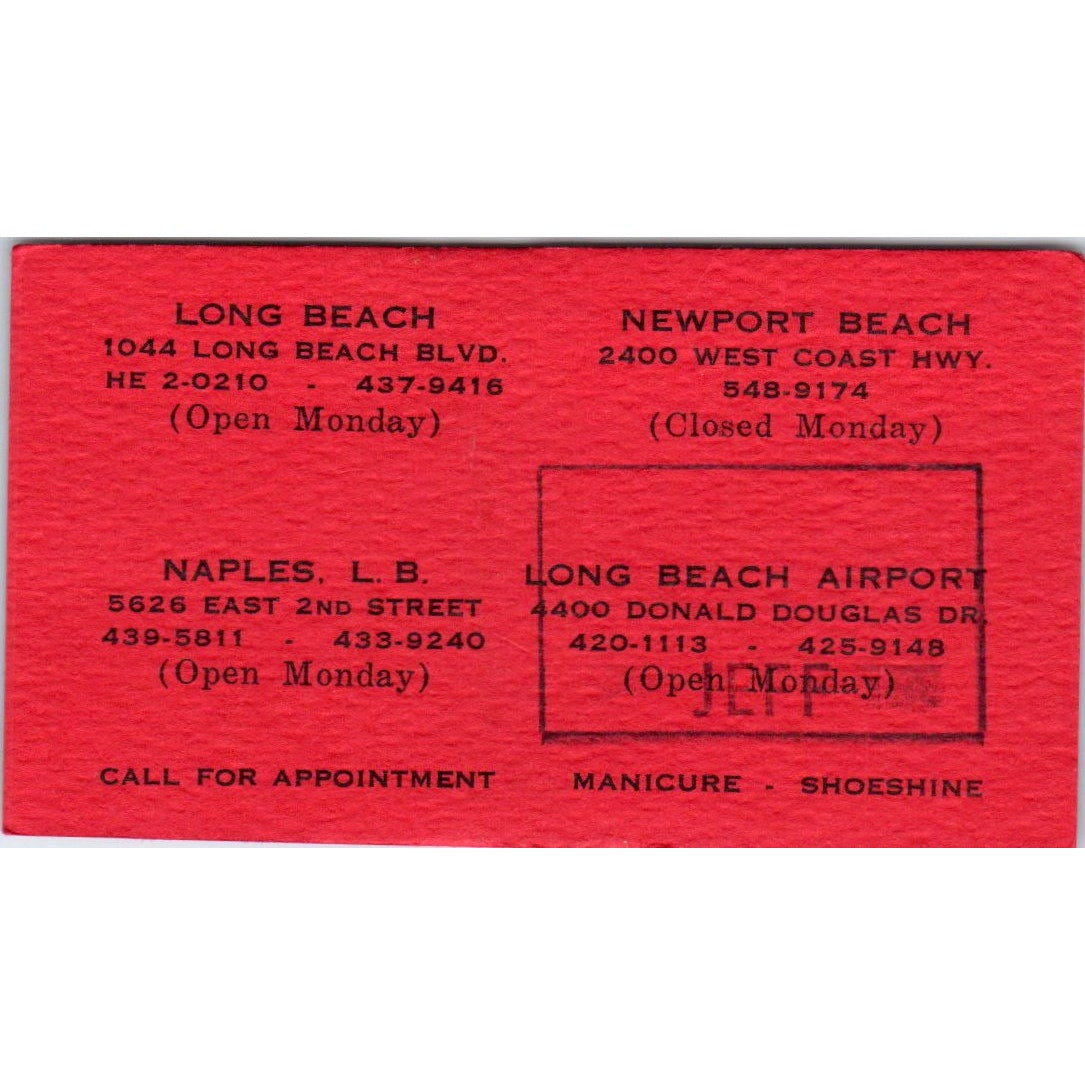 Mr. Ron's Men's Hair Styling Long Beach Jeff Barber Vintage Business Card SD8-B9