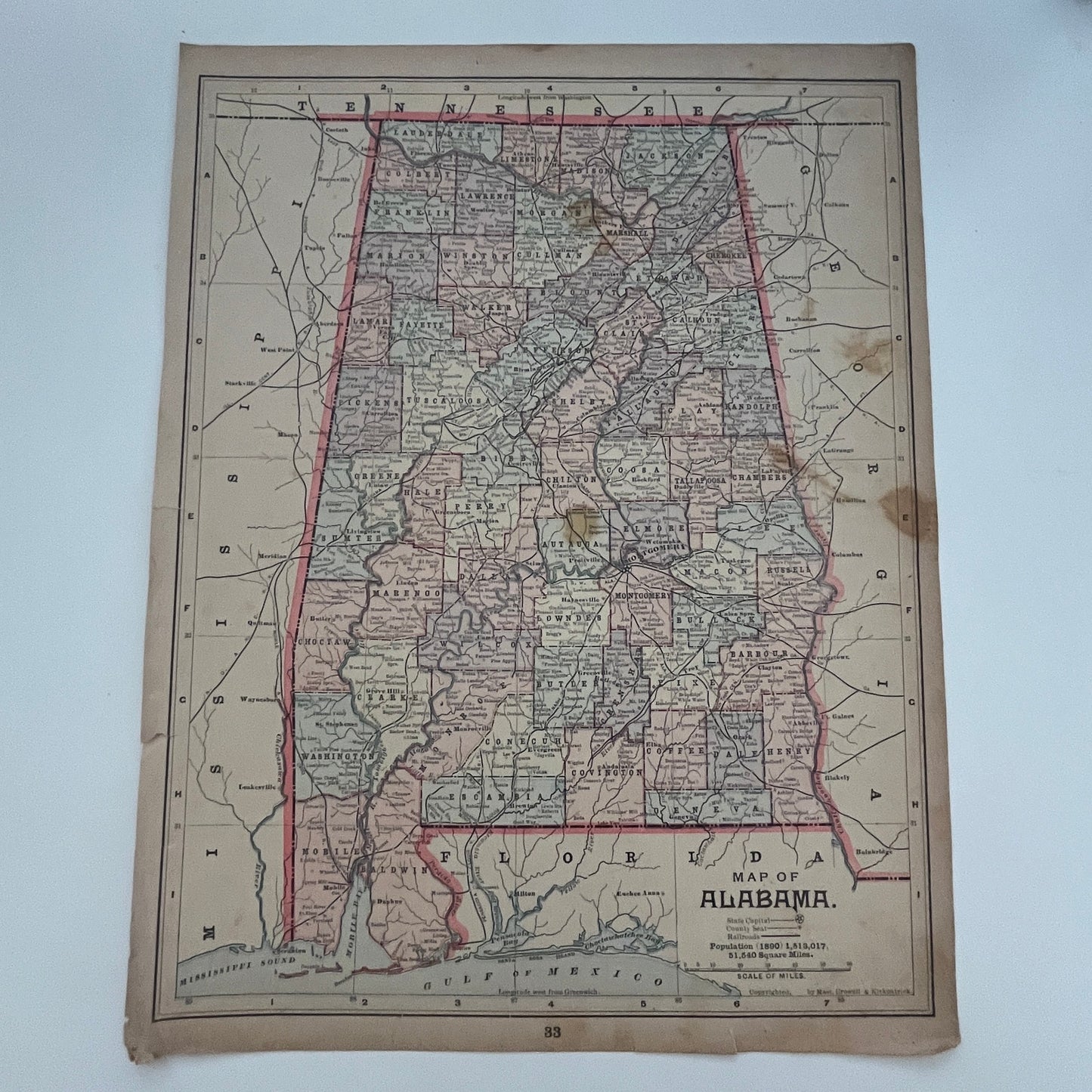 Map of Mississippi and Alabama 1894 Map SV1-6